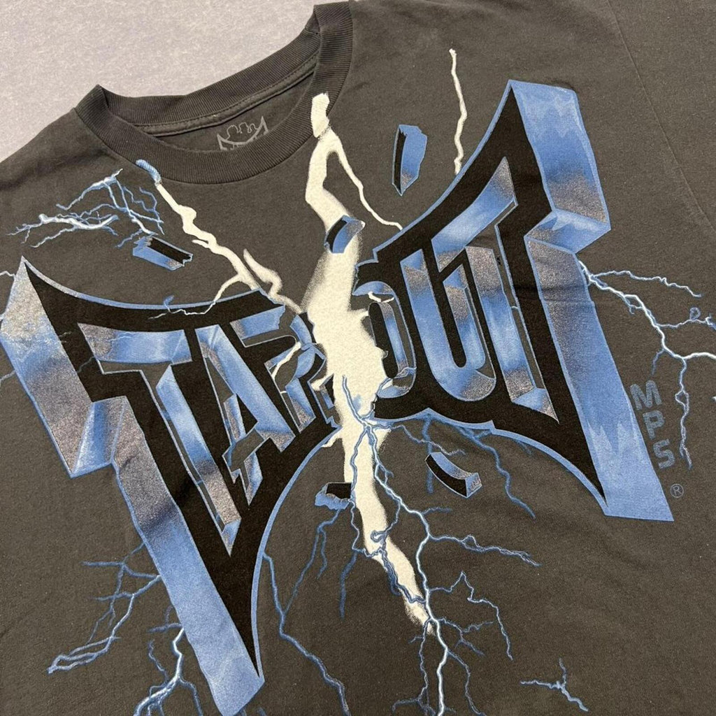 Vintage Tapout MMA Lightning Graphic T-Shirt Charcoal Grey Men's XL Y2K