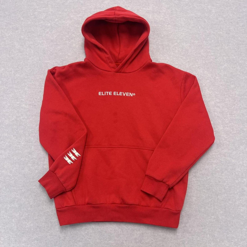 Elite Eleven Sportswear Men's Red & White Embroidered Boxy Oversized Hoodie XS