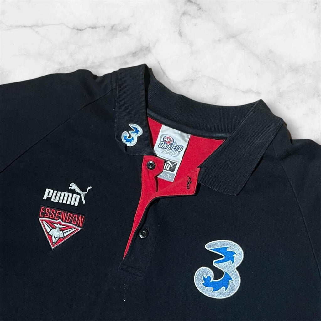 Vintage Puma Essendon Bombers AFL Y2K Black Polo Shirt 3 Mobile Size XXL