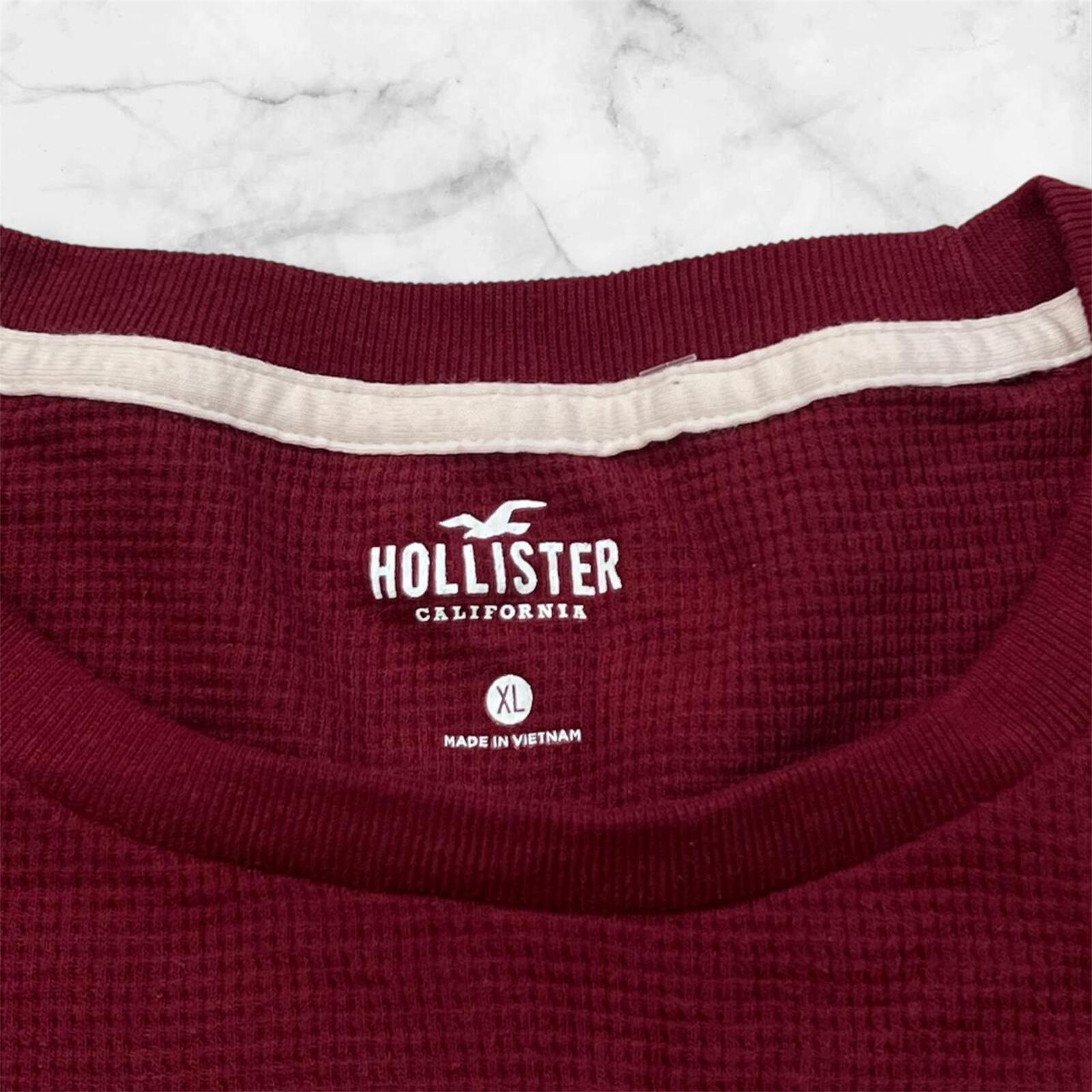 Vintage Men’s Hollister Spell Out Logo Burgundy Knit Sweater Y2K Jumper Size XL
