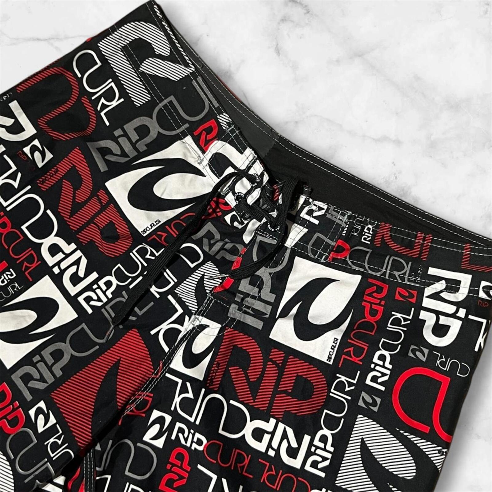 Vintage Rip Curl AOP Logo BoardShorts Red, White & Black Y2K Men’s Size 36”