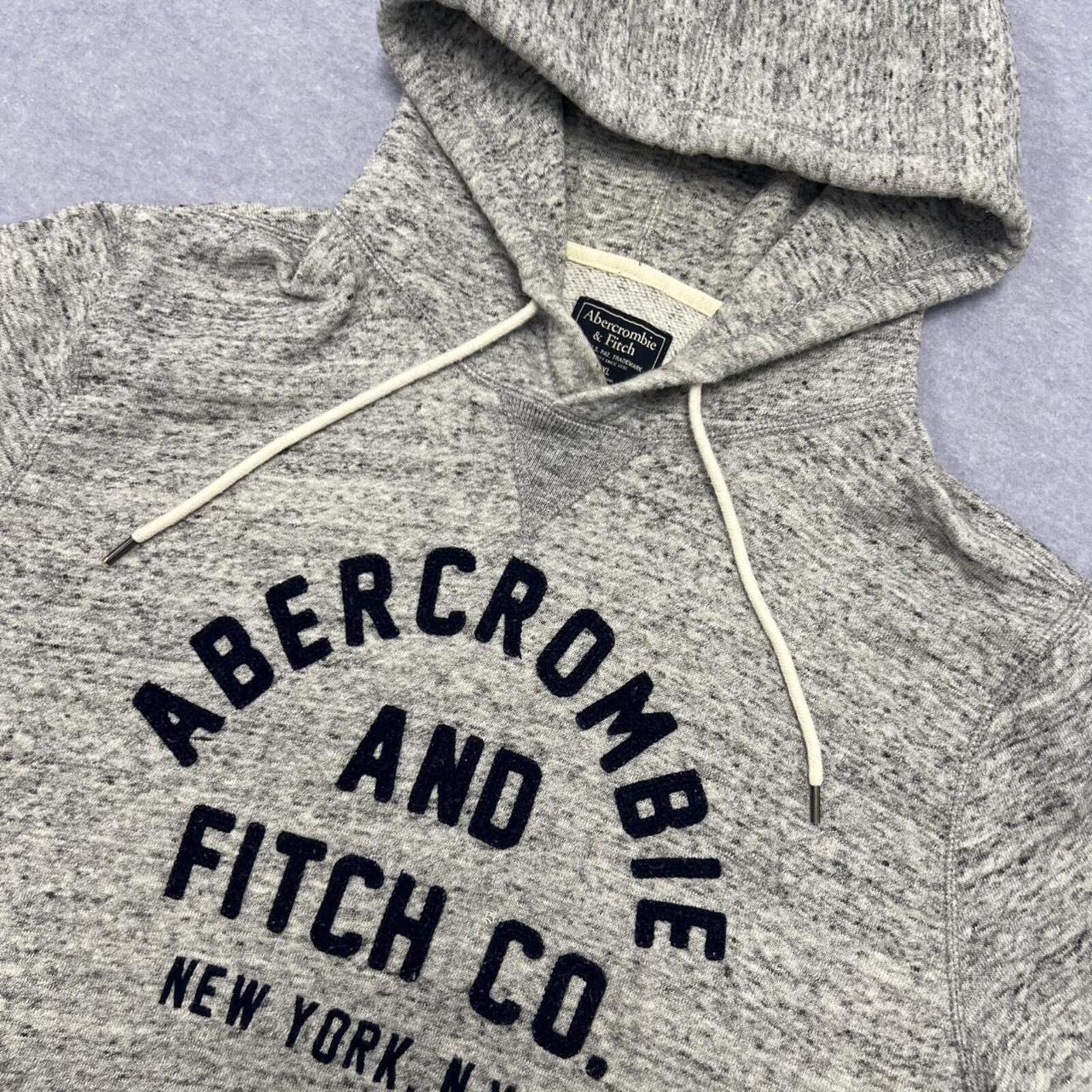 Vintage Abercrombie & Fitch Men’s Grey & Navy Spell Out Hoodie Preppy Y2K XXL