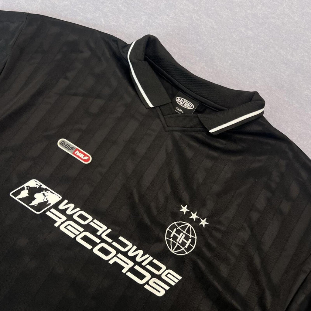 Half Half Streetwear Worldwide Records Black Soccer Jersey Oversized Small