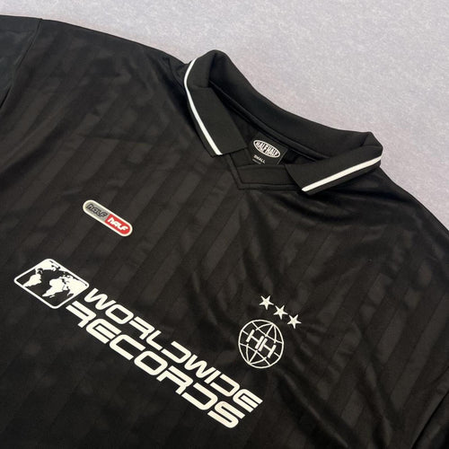 Half Half Streetwear Worldwide Records Black Soccer Jersey Oversized Small