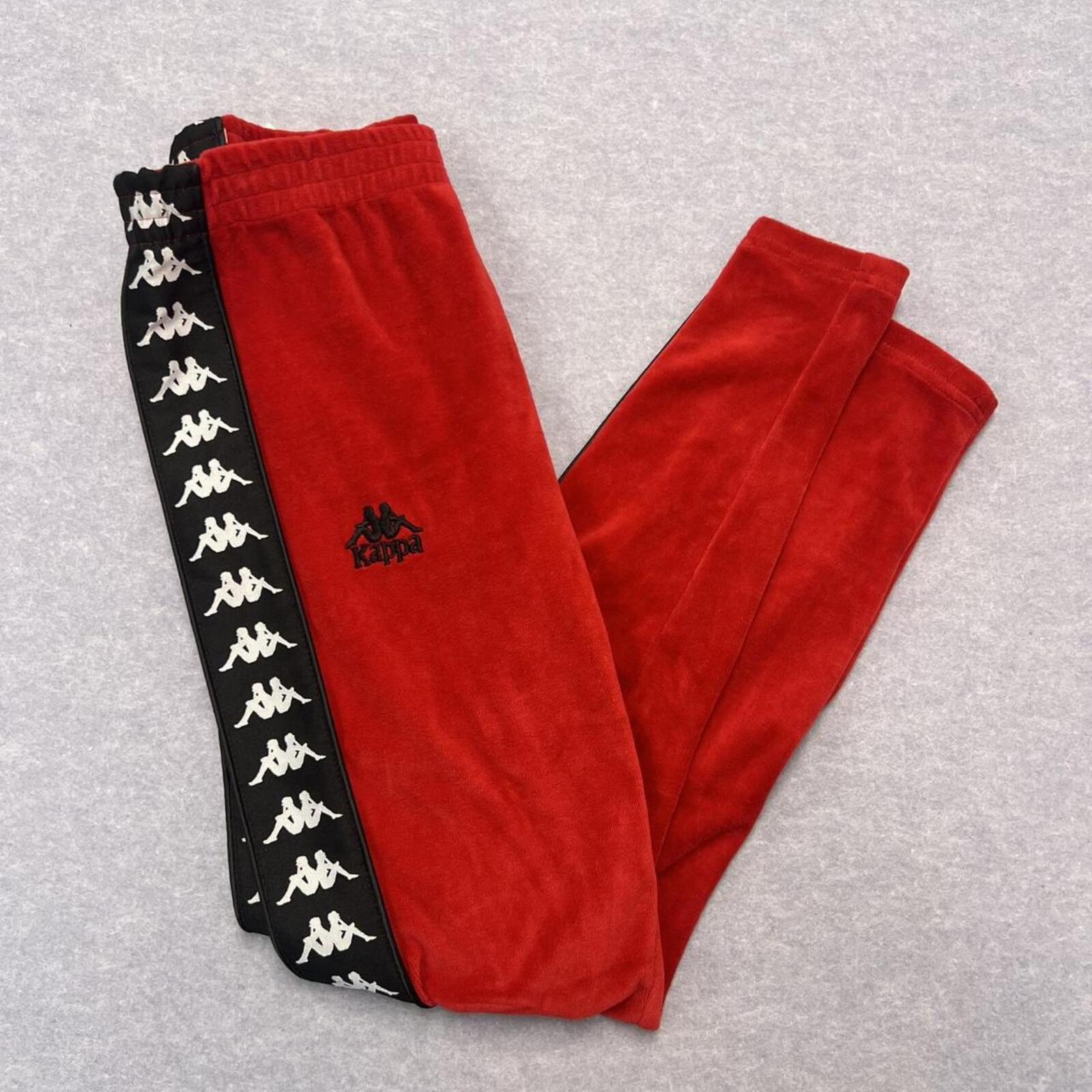 Vintage Kappa Red Velour Omini Tape Track Pants Joggers Tapered Men’s Small