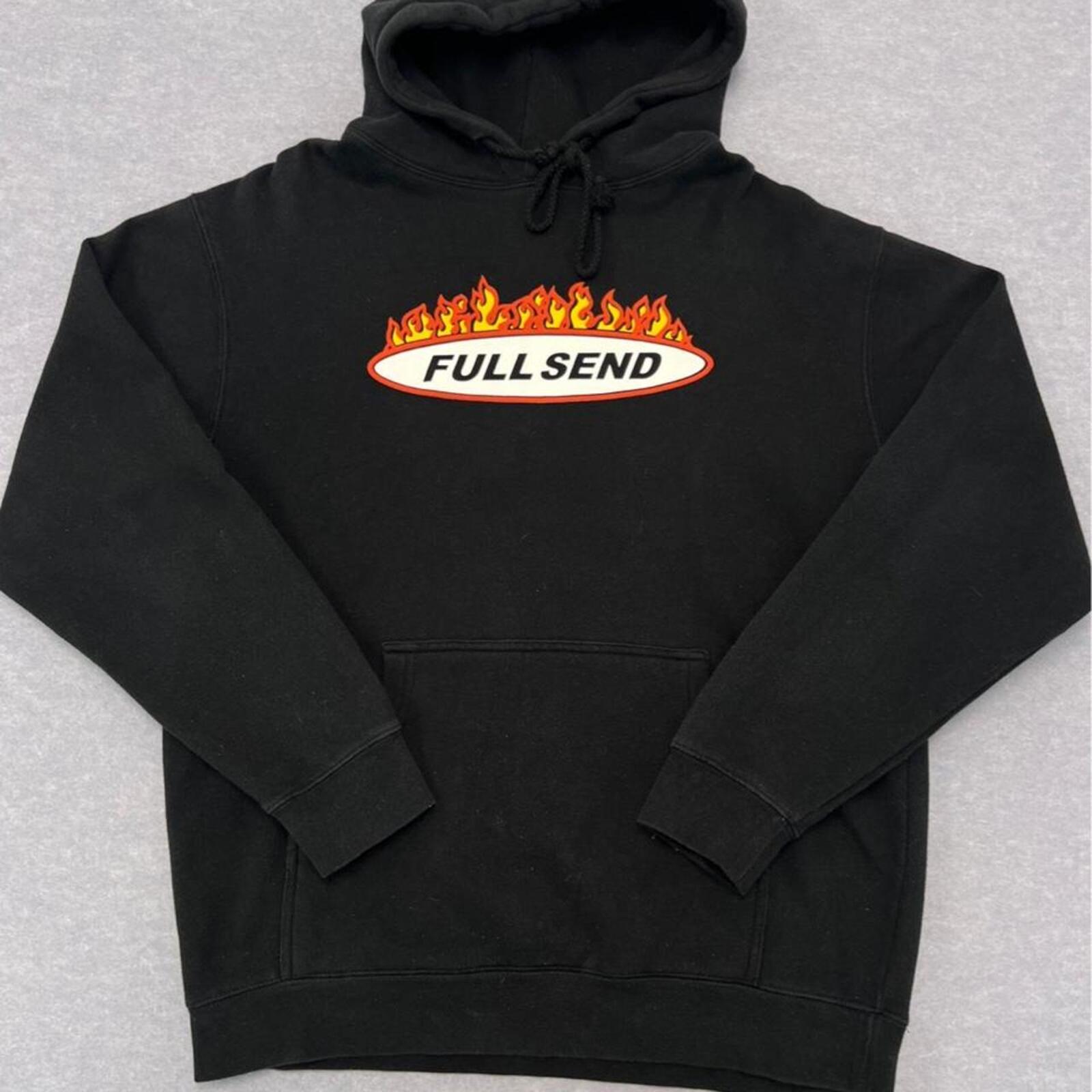 Nelk Boys Collection Full Send Streetwear Black Flame Hoodie Men’s Oversized Medium
