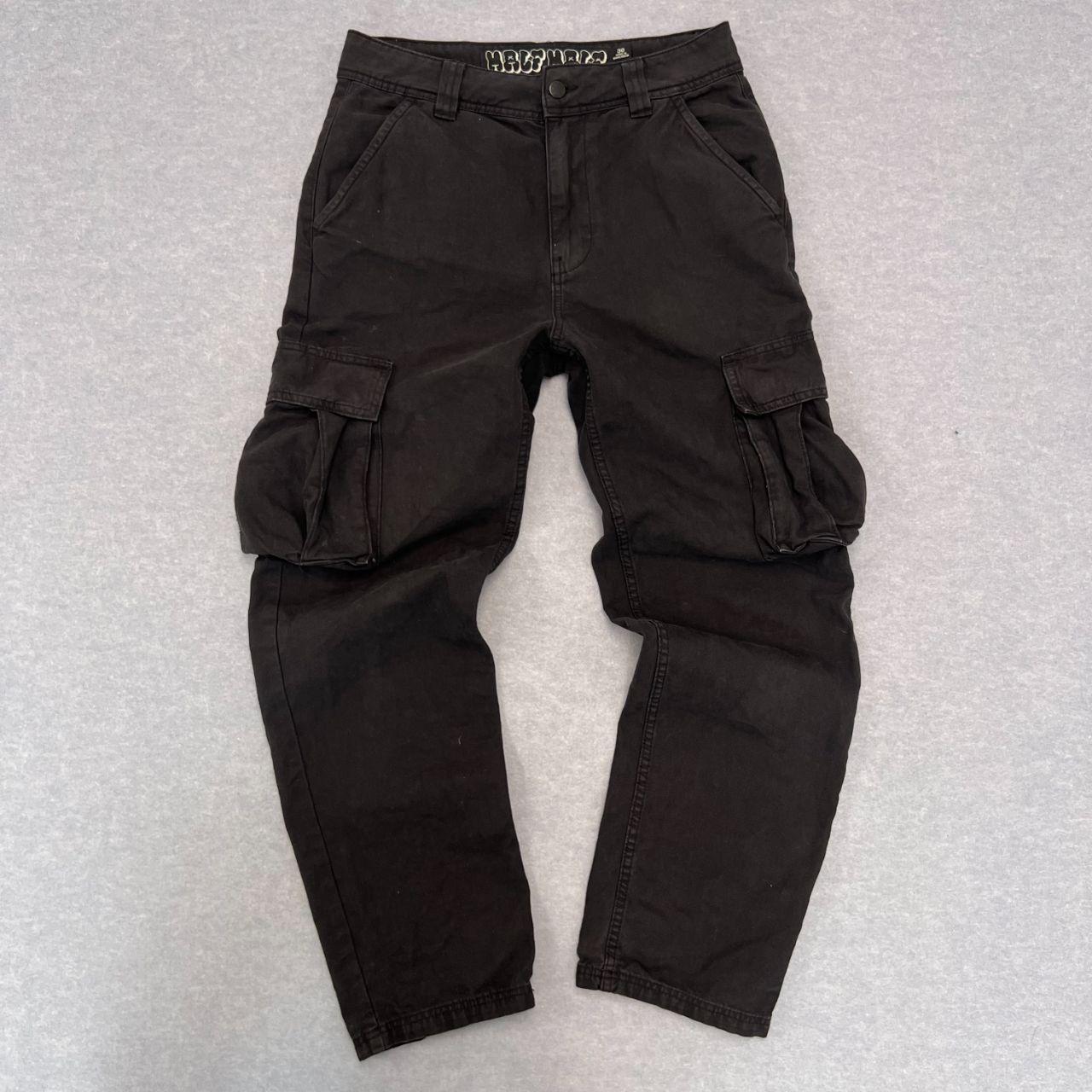 Half Half Streetwear Baggy Black Cargo Pants Utility Wide Leg Carpenter W30"