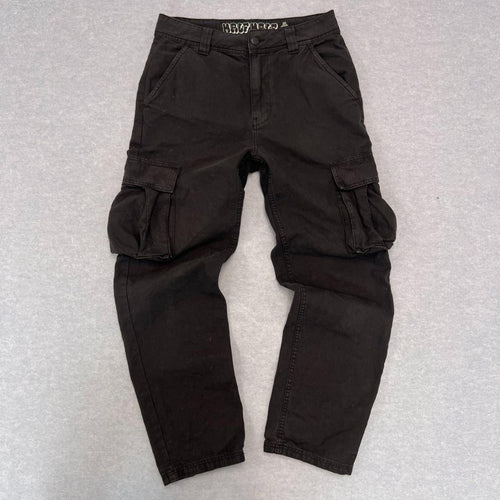 Half Half Streetwear Baggy Black Cargo Pants Utility Wide Leg Carpenter W30"