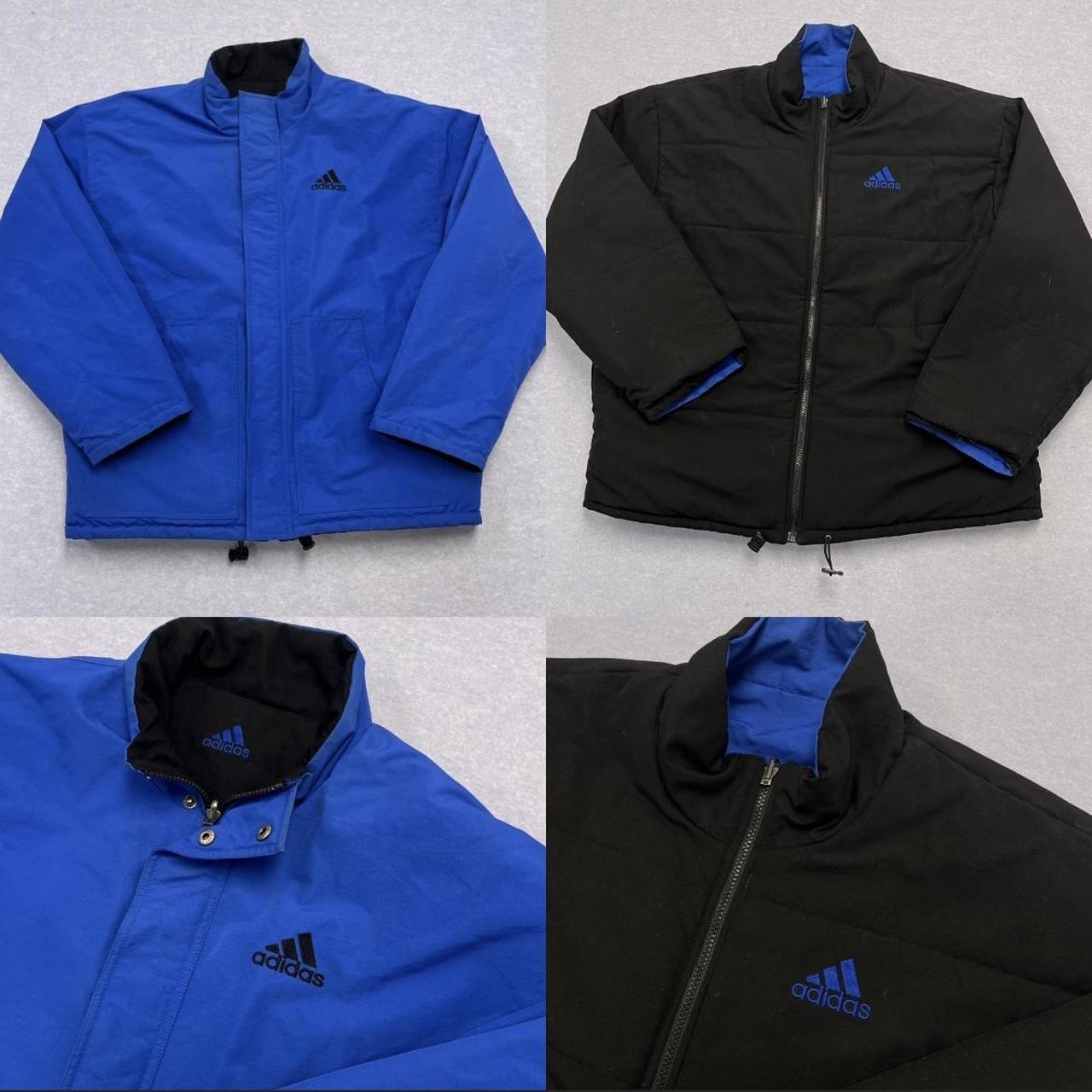 Vintage 2000 Adidas Reversible Blue & Black Puffer Jacket Streetwear Y2K Oversized Medium