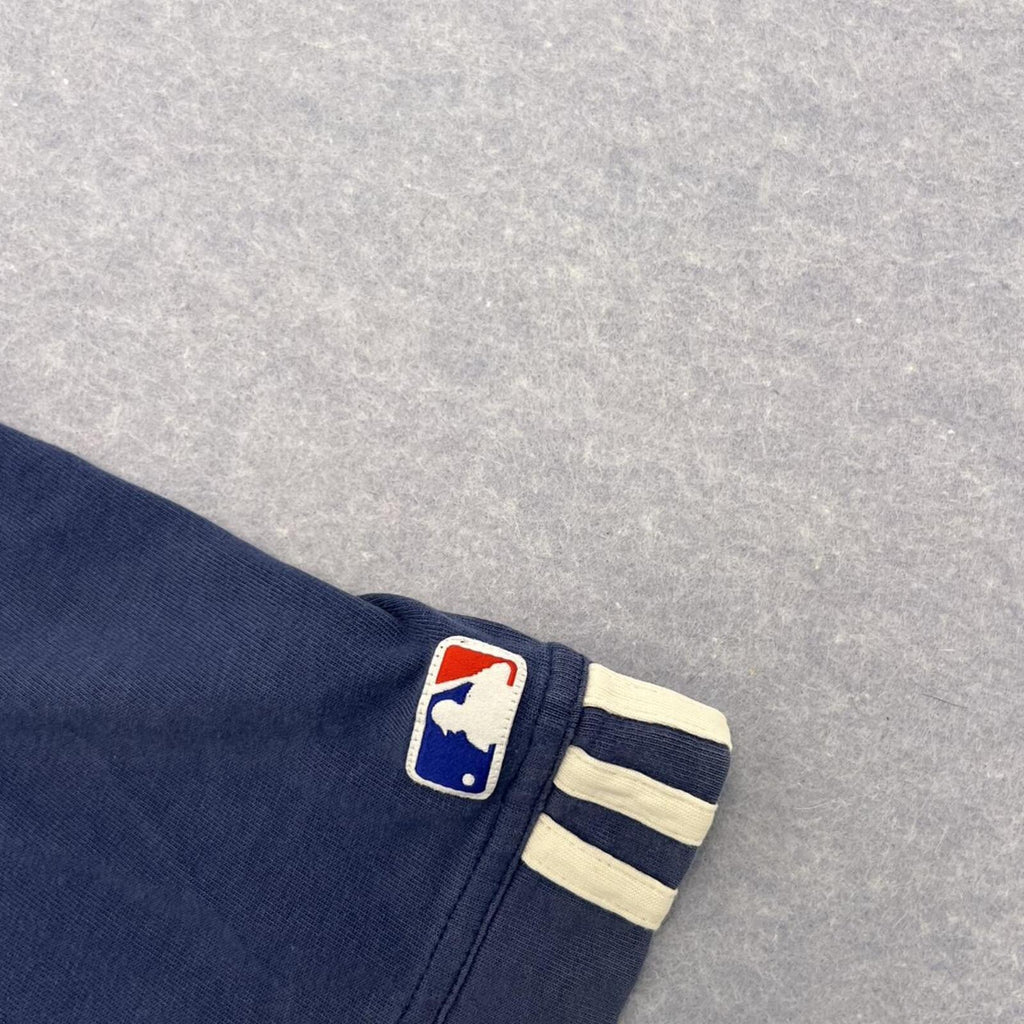 Vintage 2000 Adidas New York Yankees Grey Striped Button Up Baseball Jersey L.