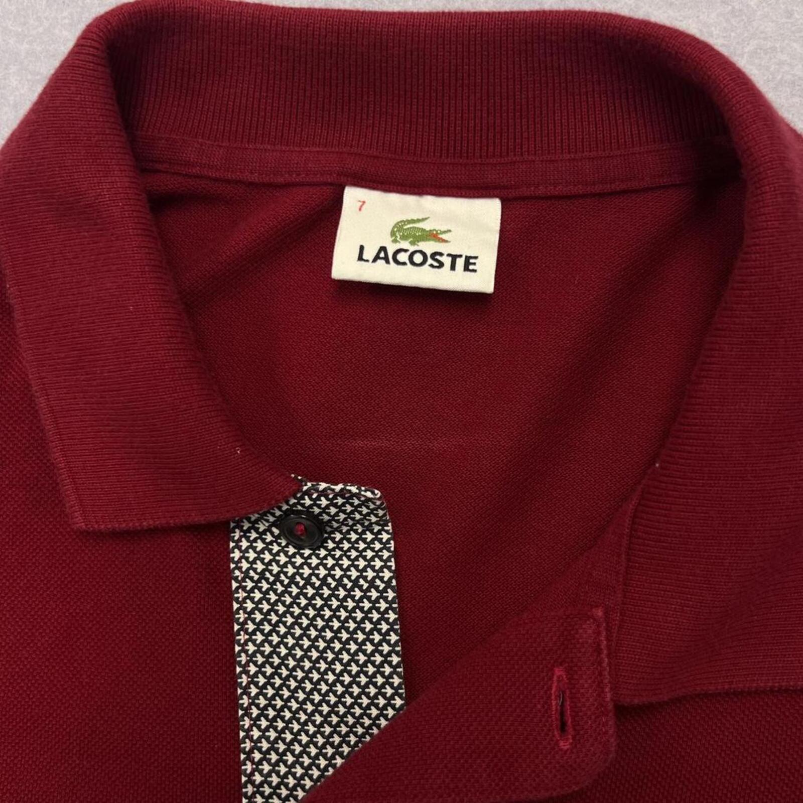Vintage Lacoste Men's Burgundy Houndstooth Pocket Polo Shirt Preppy Size 7 XXL