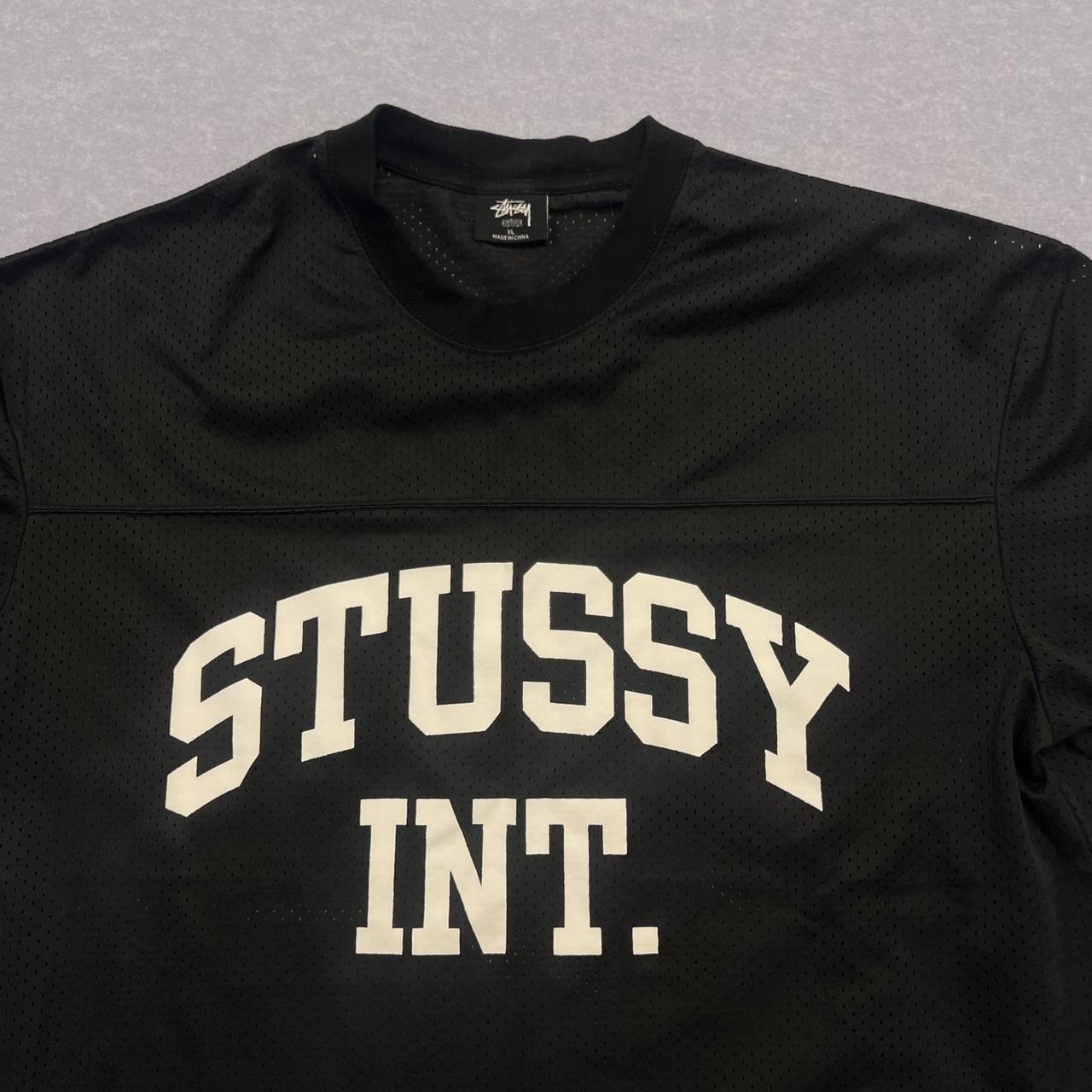 Vintage Stussy International Mesh Graphic NFL Sports Jersey T-Shirt Black XL