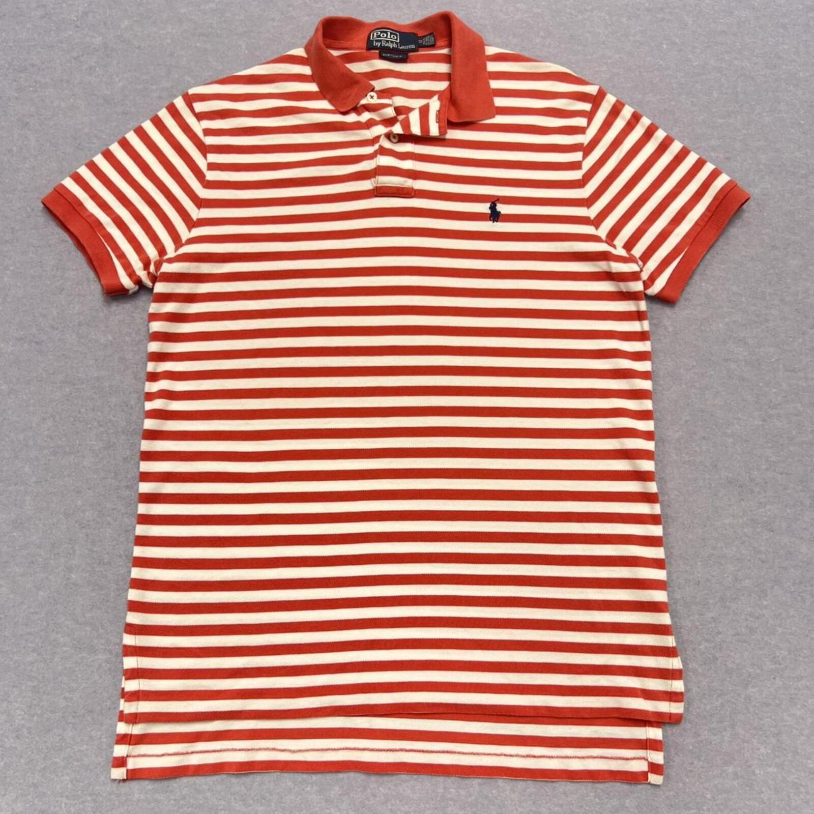 Vintage Polo Ralph Lauren Custom Fit Red & White Striped Polo Shirt Mens Medium