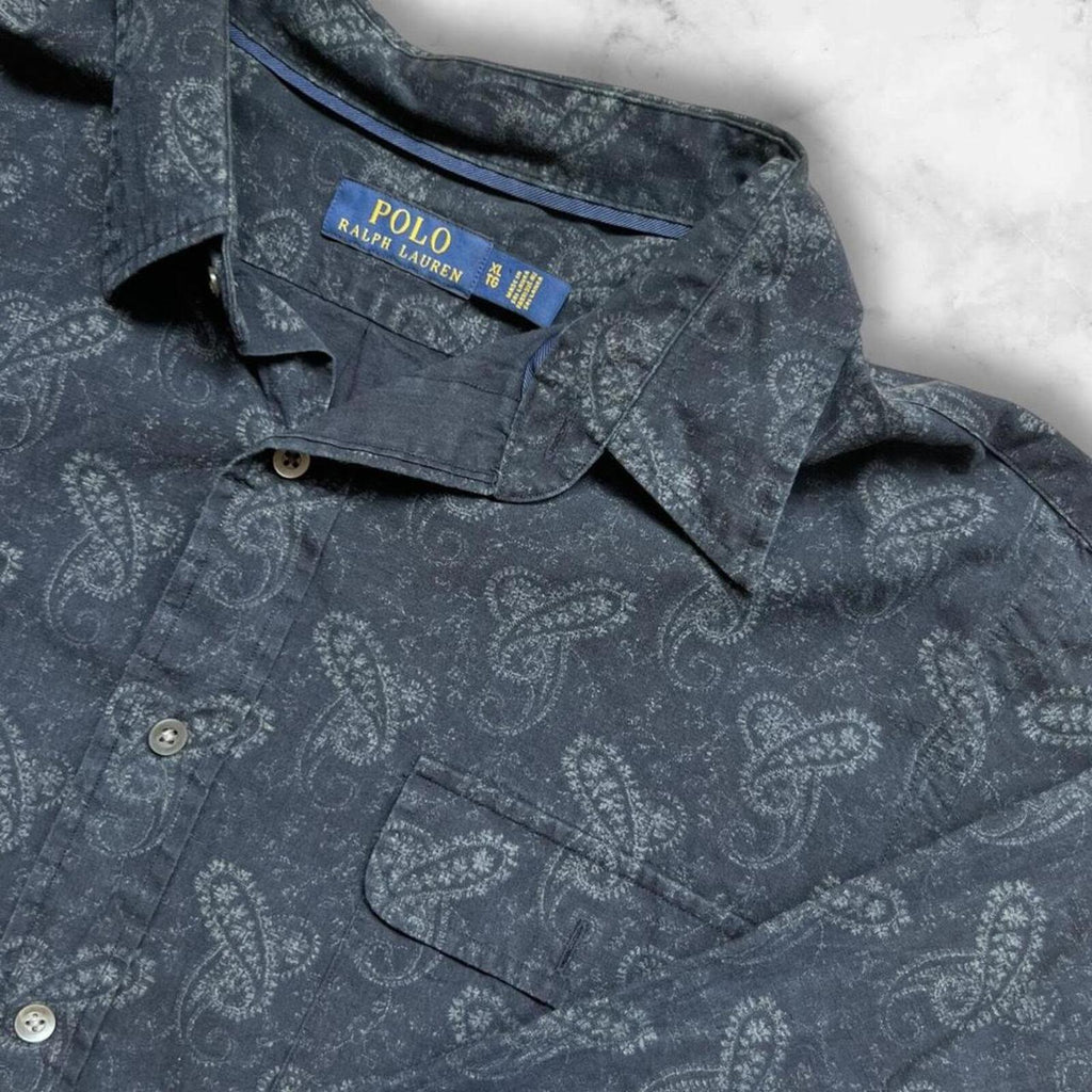 Vintage Polo Ralph Lauren Navy Blue Paisley Design Dress Shirt Men’s Preppy XL