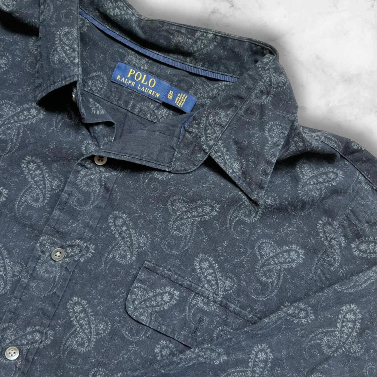 Vintage Polo Ralph Lauren Navy Blue Paisley Design Dress Shirt Men’s Preppy XL