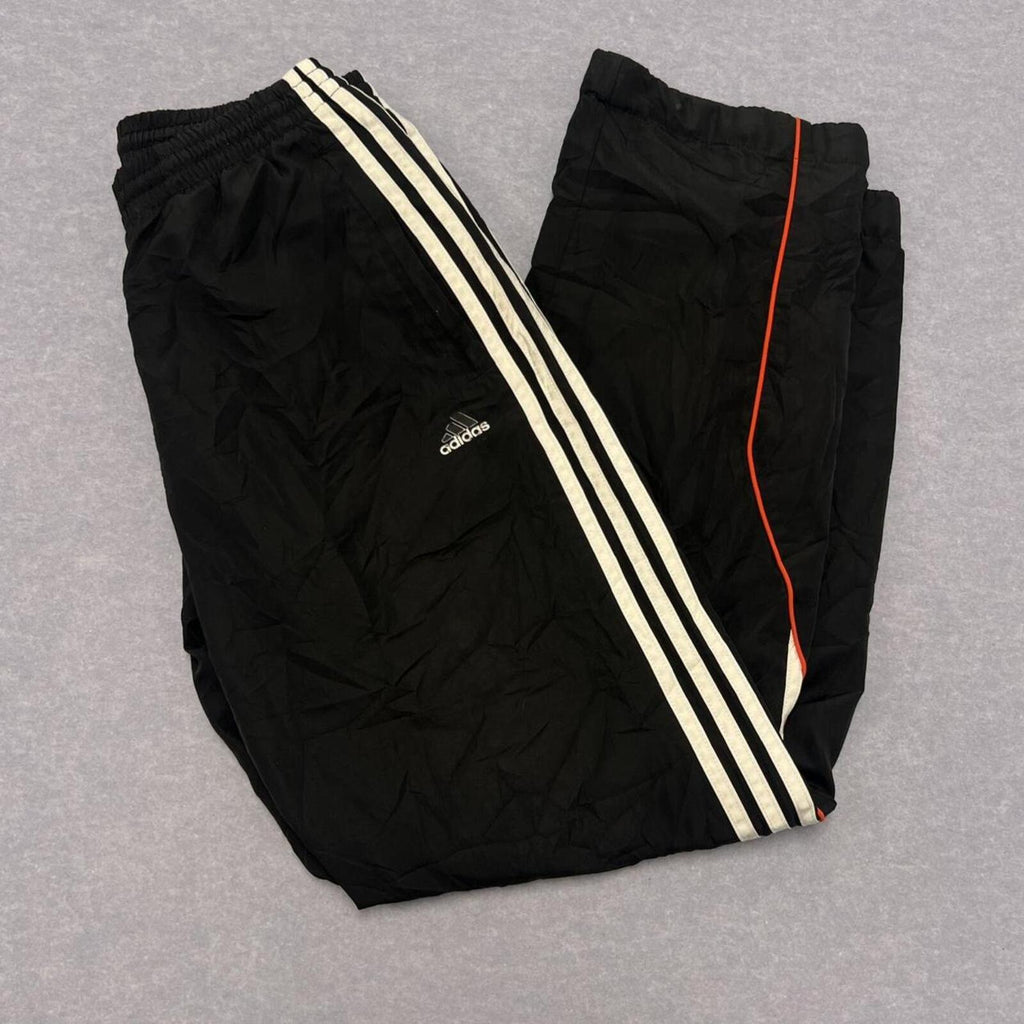 Vintage Adidas Men's Black White & Orange Striped  Baggy Streetwear Skater Track Pants Y2K Small