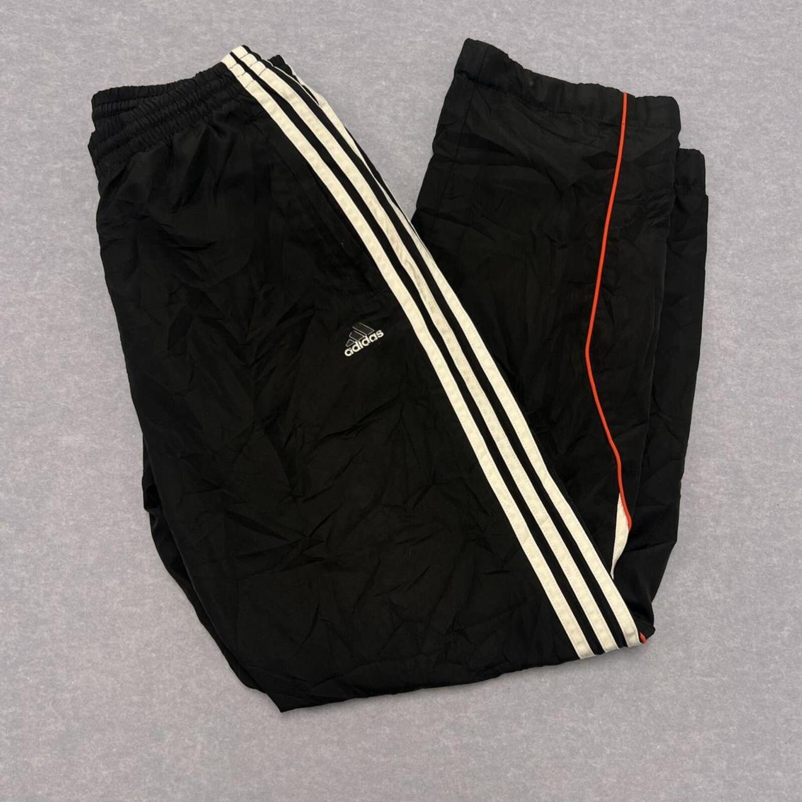 Vintage Adidas Men's Black White & Orange Striped  Baggy Streetwear Skater Track Pants Y2K Small