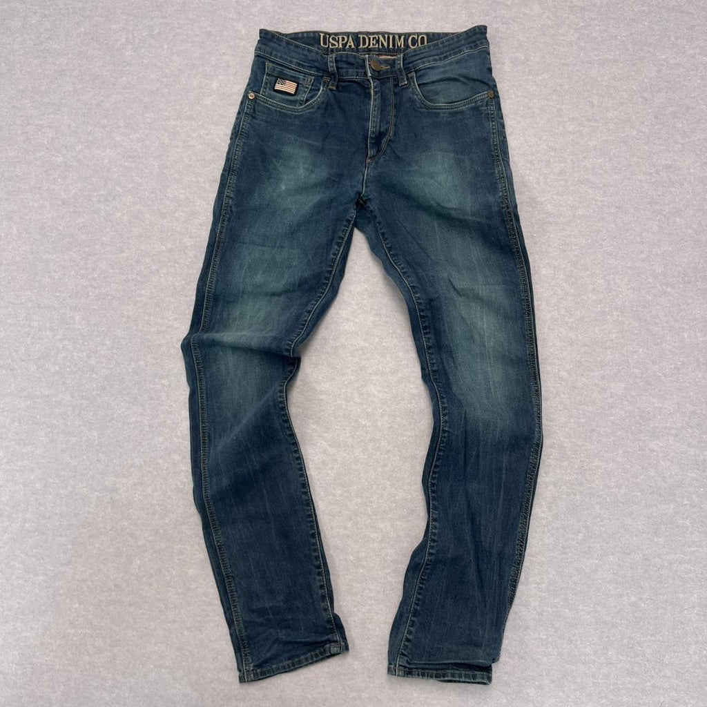 Vintage U.S. Polo Assn Skinny Fit Blue Denim Jeans USA Flag Pocket Logo W29 L32