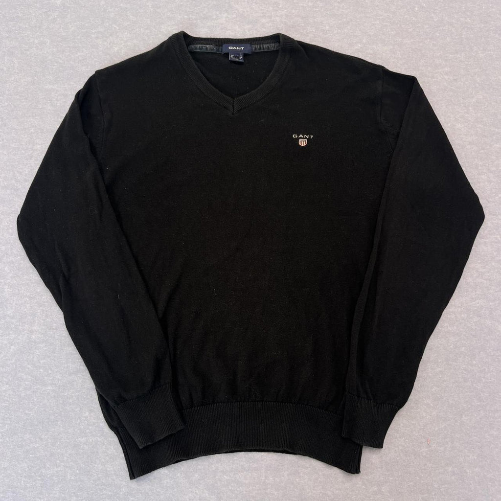Vintage GANT Men’s Black V-Neck Knit Sweater Old Money Preppy Medium