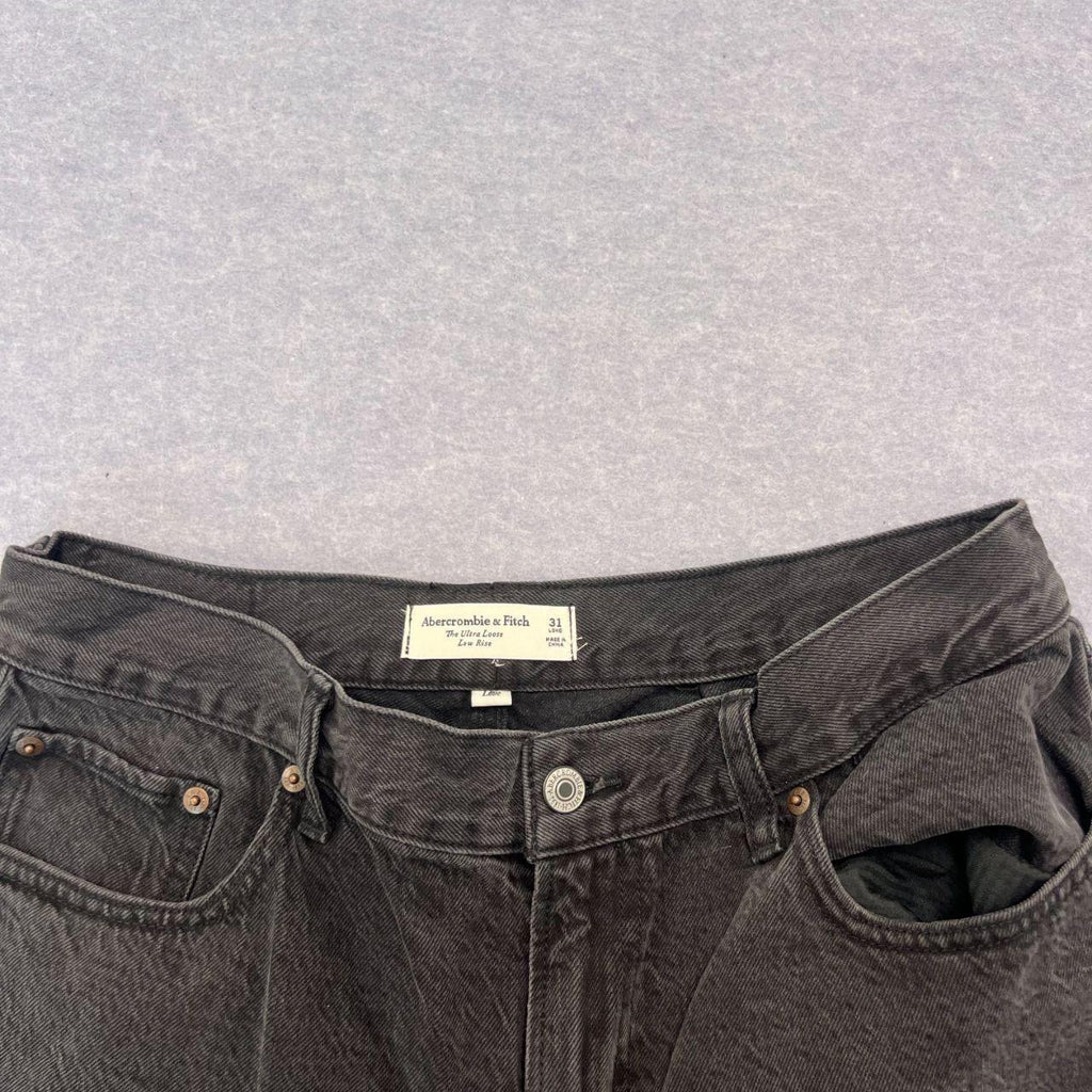 Vintage Abercrombie & Fitch Ultra Loose Low Rise Charcoal Black Baggy Jeans Size 31" Long