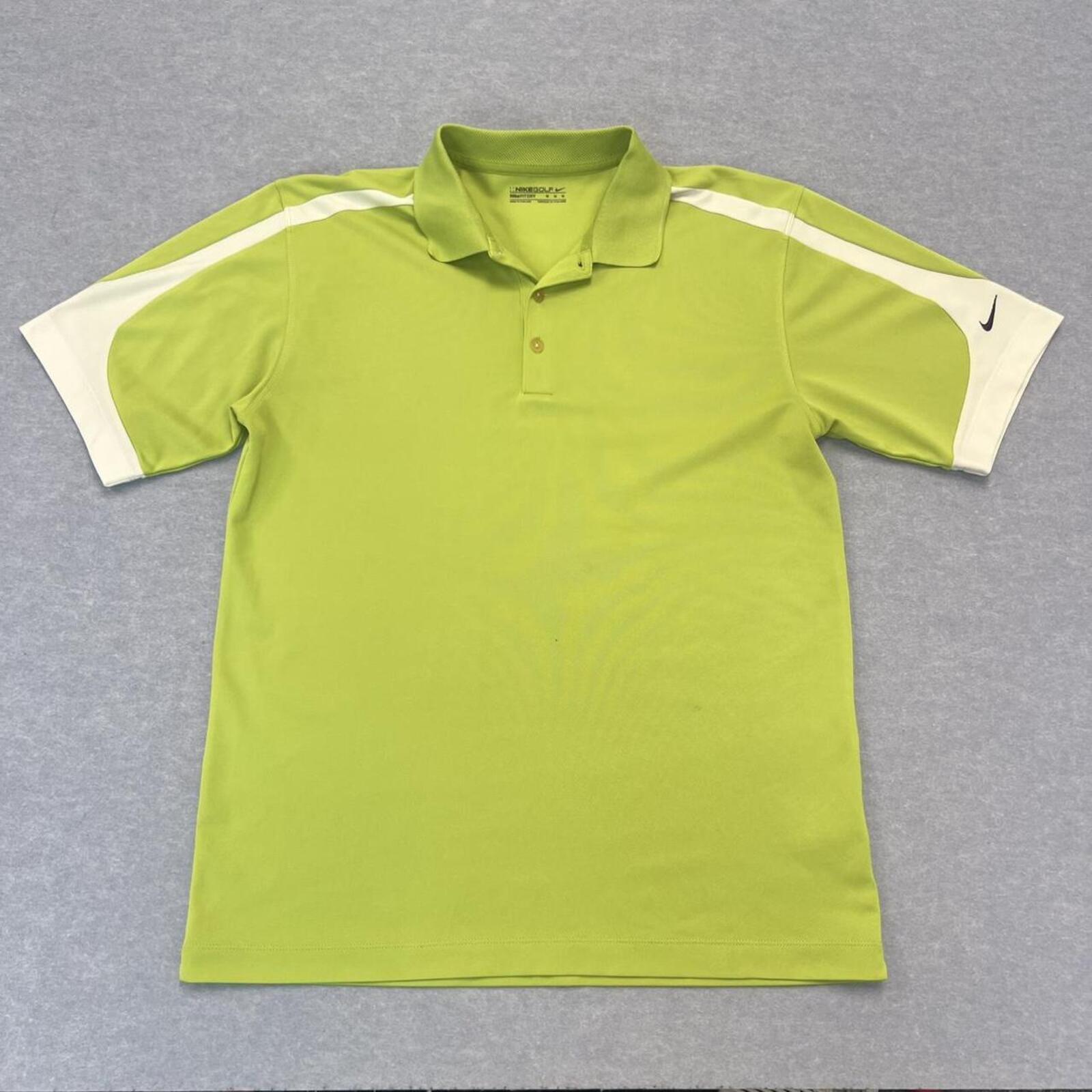 Vintage Nike Golf Fit Dry Men’s Lime Green & White Sleeve Hit Sports Polo Medium
