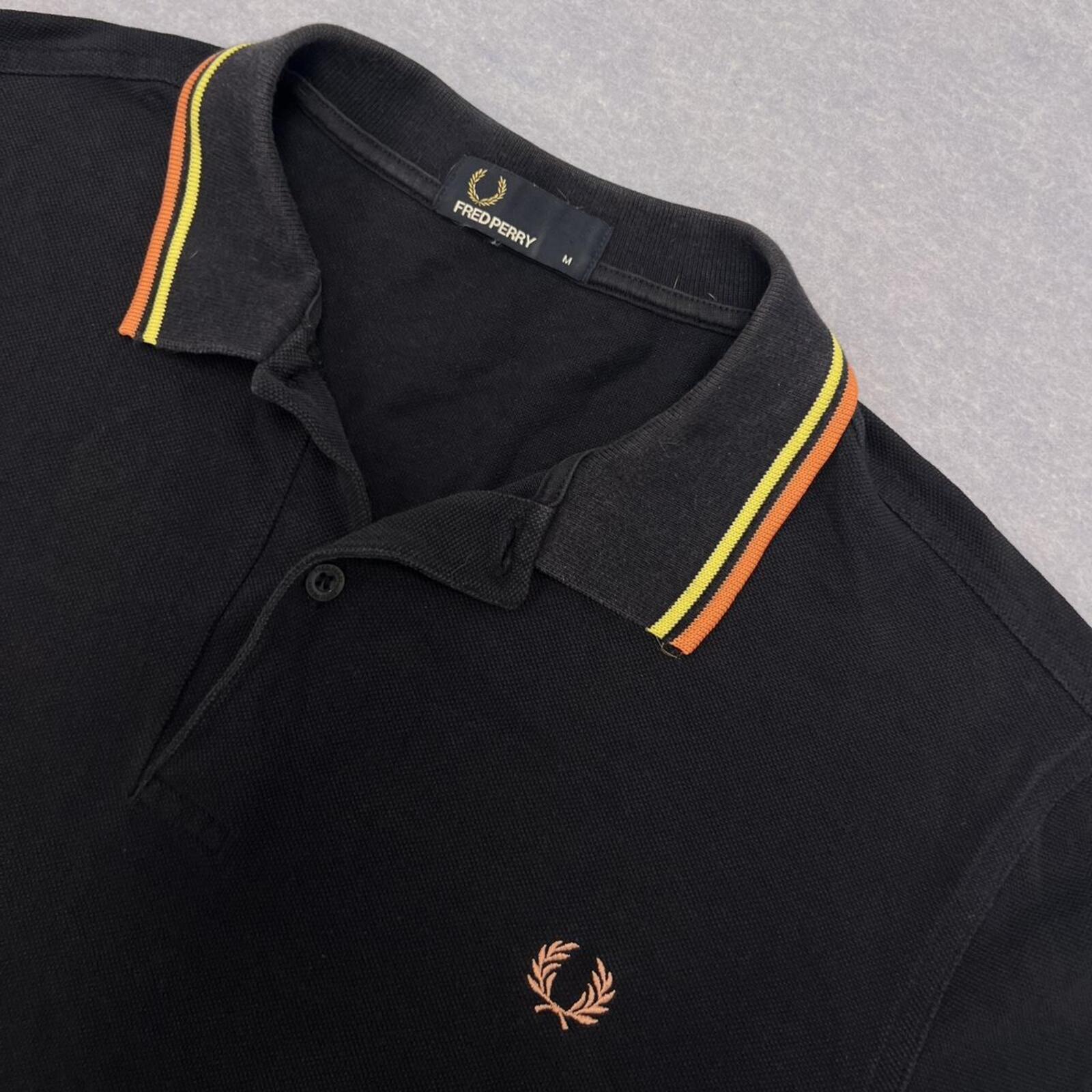 Fred Perry Men's Black Twin Tipped M3600 Polo Shirt Orange Yellow Medium