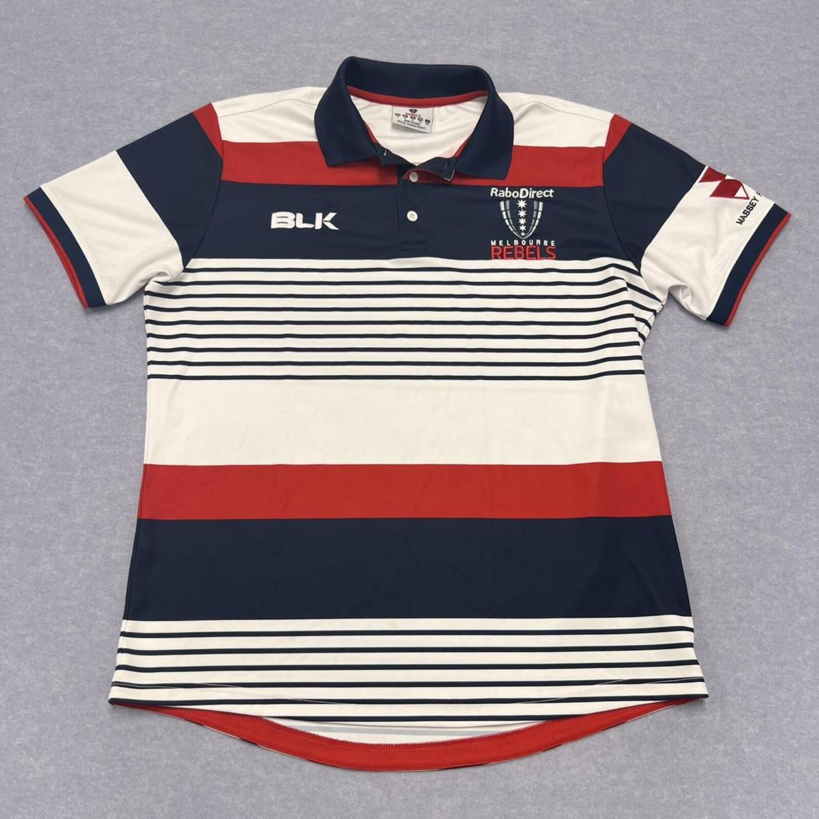 BLK Melbourne Rebels Rugby Jersey Polo Striped Men's XL