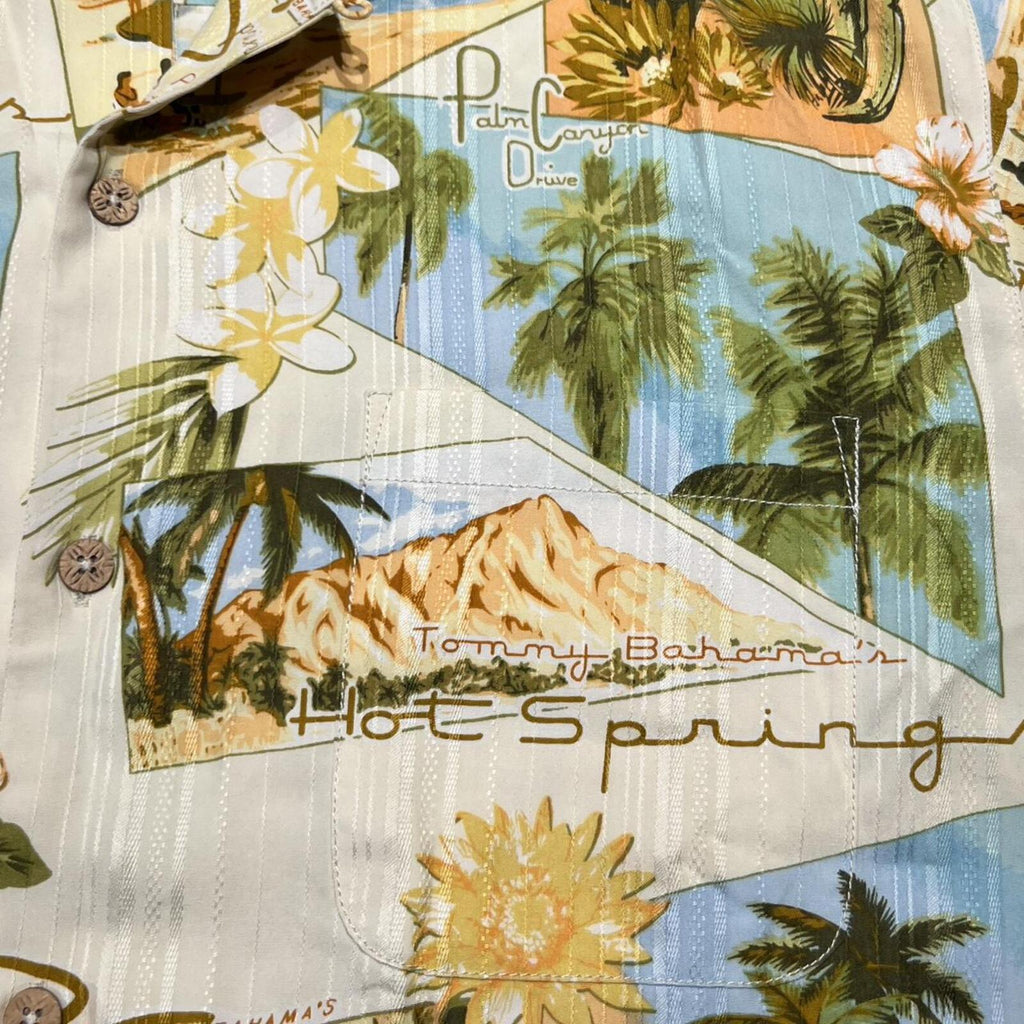Tommy Bahama Men's 100% Silk Palm Springs Floral Hawaiian Camp Button Up Shirt Tan / Multicoloured Size Medium