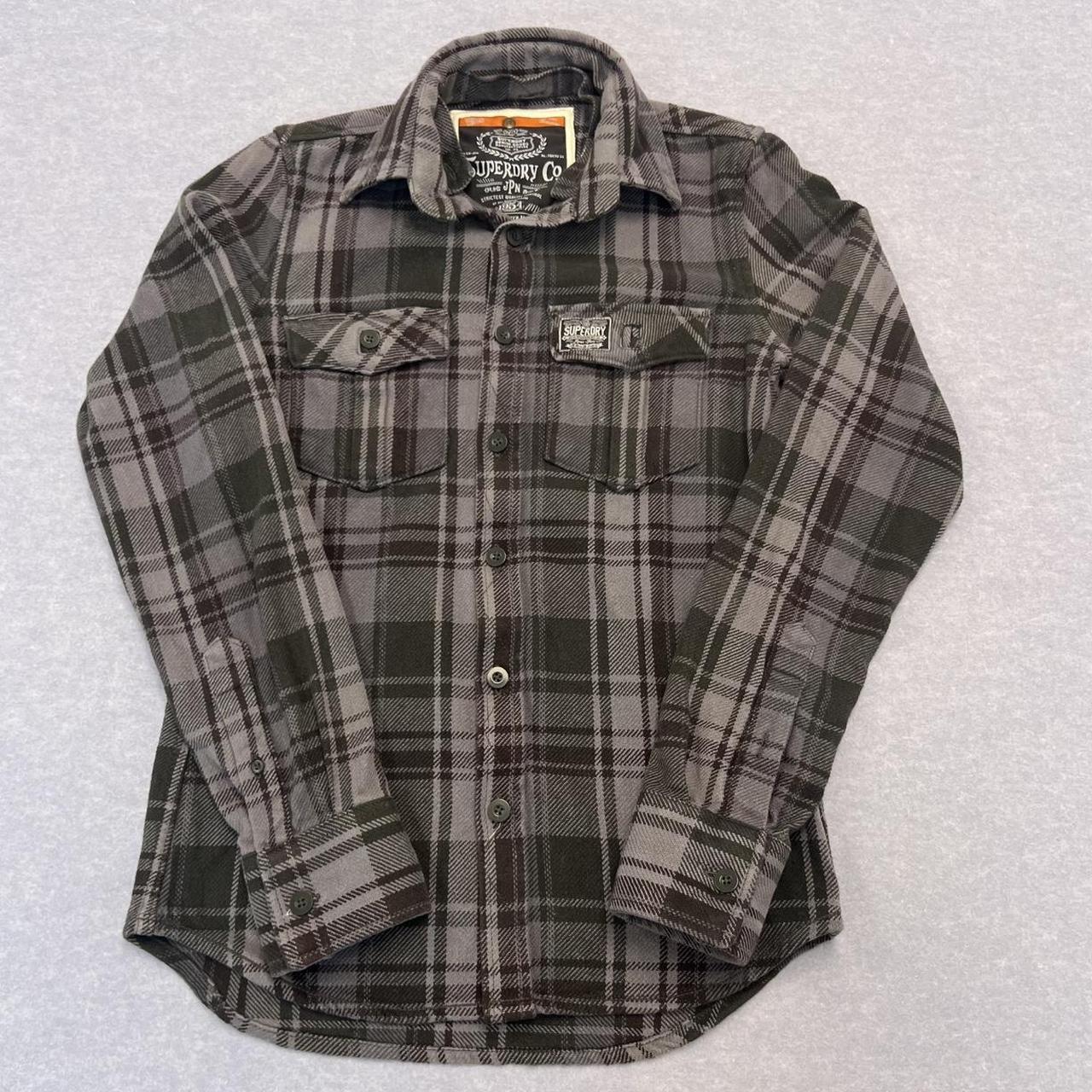 Vintage Superdry Grey & Black Heavyweight Plaid Flannel Shirt Men’s Small