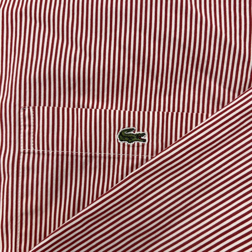 Vintage 90’s Lacoste Men's Red & White Striped Long Sleeve Button Up Shirt Preppy Size 39 / Medium