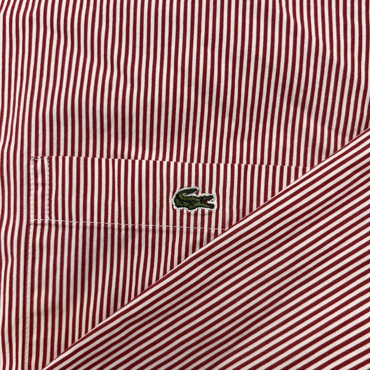 Vintage 90’s Lacoste Men's Red & White Striped Long Sleeve Button Up Shirt Preppy Size 39 / Medium