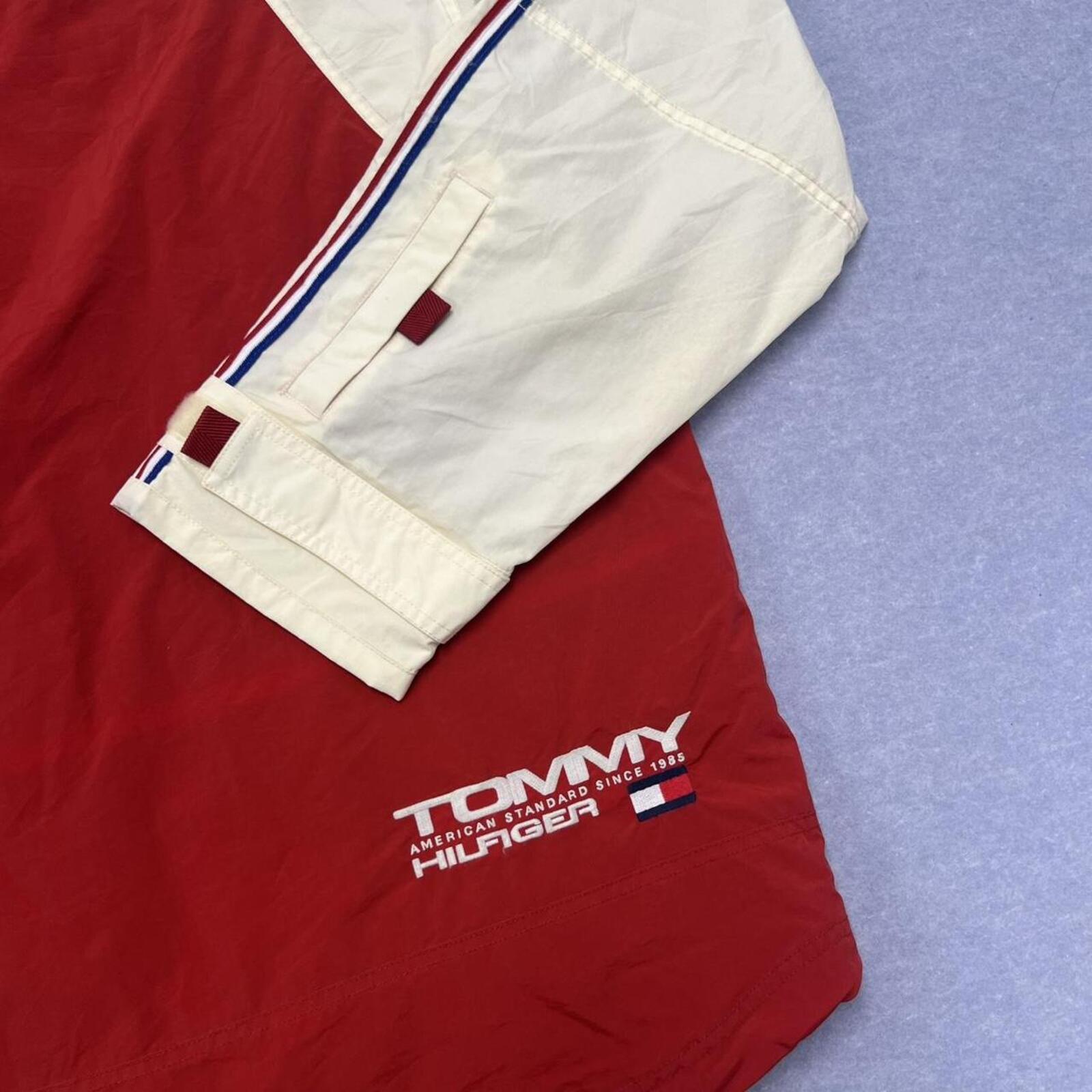 Vintage 90s Tommy Hilfiger Jeans Fleece Lined Sailing Jacket Red & White XXL