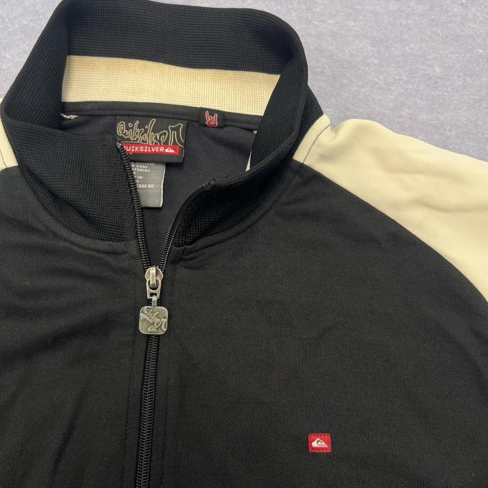 Vintage 90s Quiksilver Surf Full Zip Track Jacket Black White & Green XL Y2K