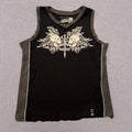 Vintage No Fear Men's Black & White Skull Wing Graphic Y2K Skater Singlet XL (Fits Like a Large)
