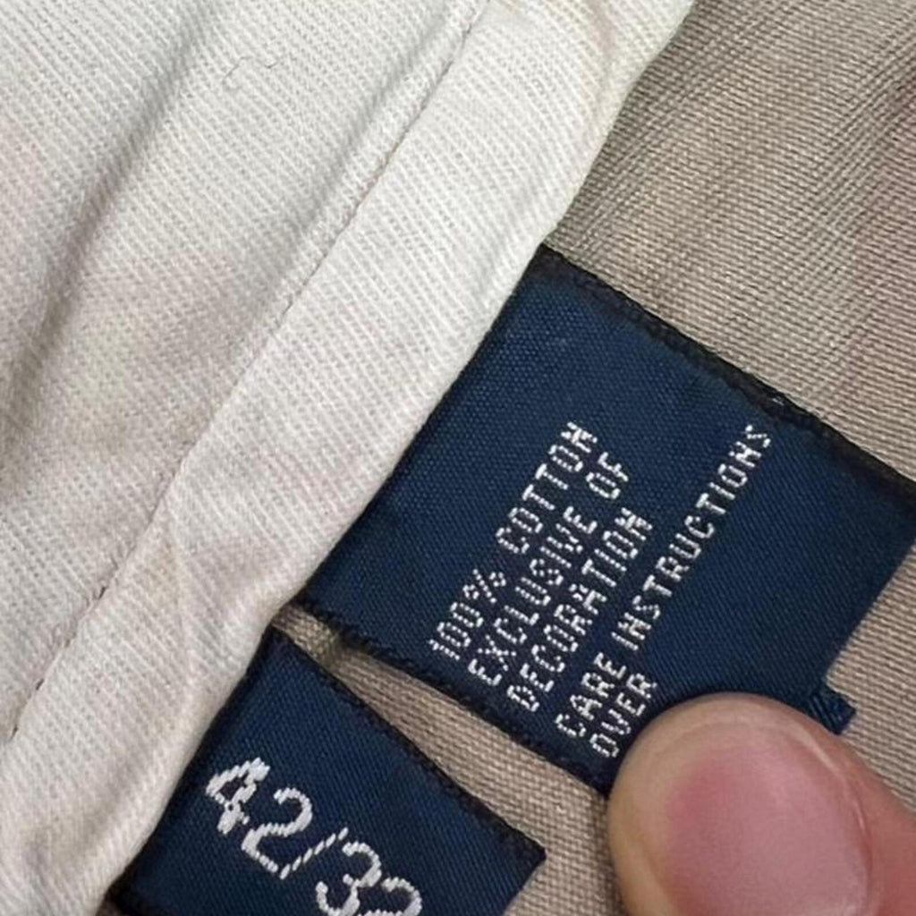Vintage Polo Ralph Lauren Men's Beige Cream Preston Chino Trousers Pants W42 L32 (Navy Pony)