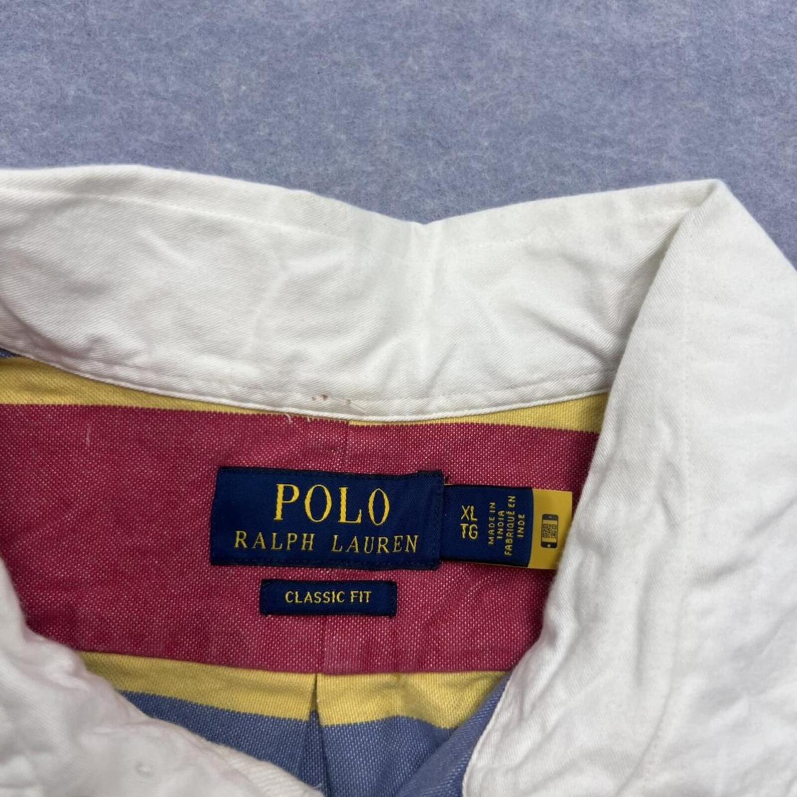 Vintage Polo Ralph Lauren Multicolour Rainbow Stripe Rugby Polo Shirt Men’s XL