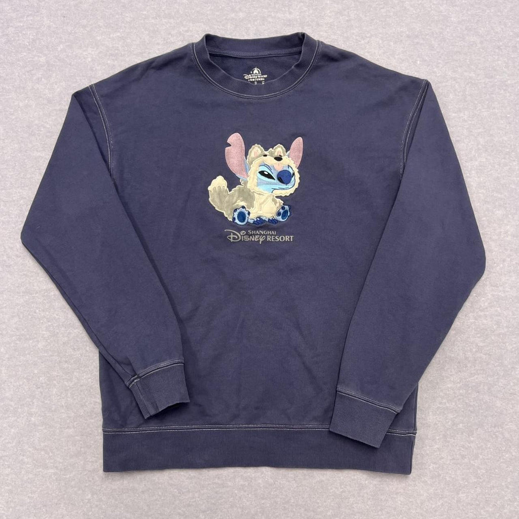 Disney Shanghai Resort Navy Indigo Embroidered Stitch Sweatshirt Men’s Small
