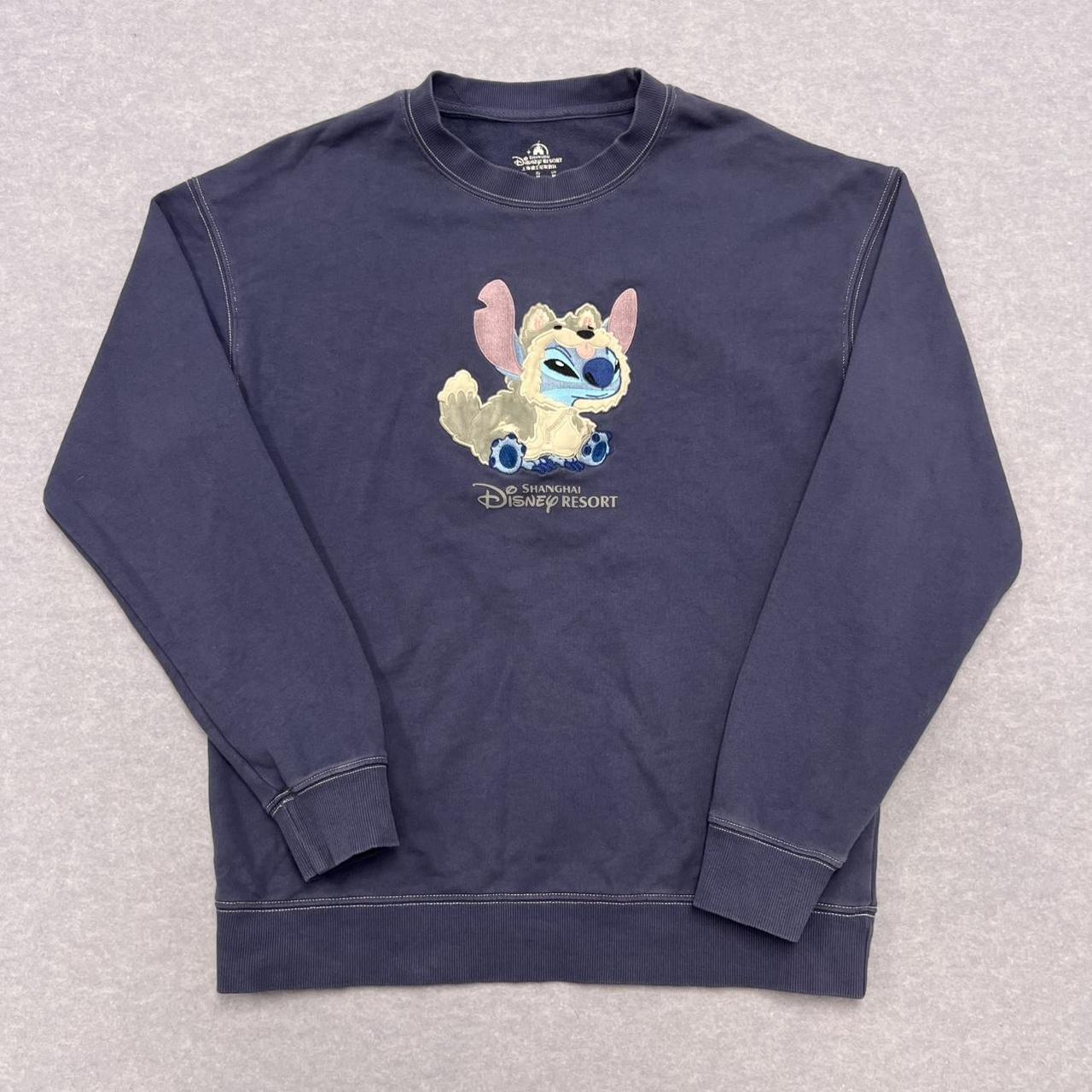Disney Shanghai Resort Navy Indigo Embroidered Stitch Sweatshirt Men’s Small