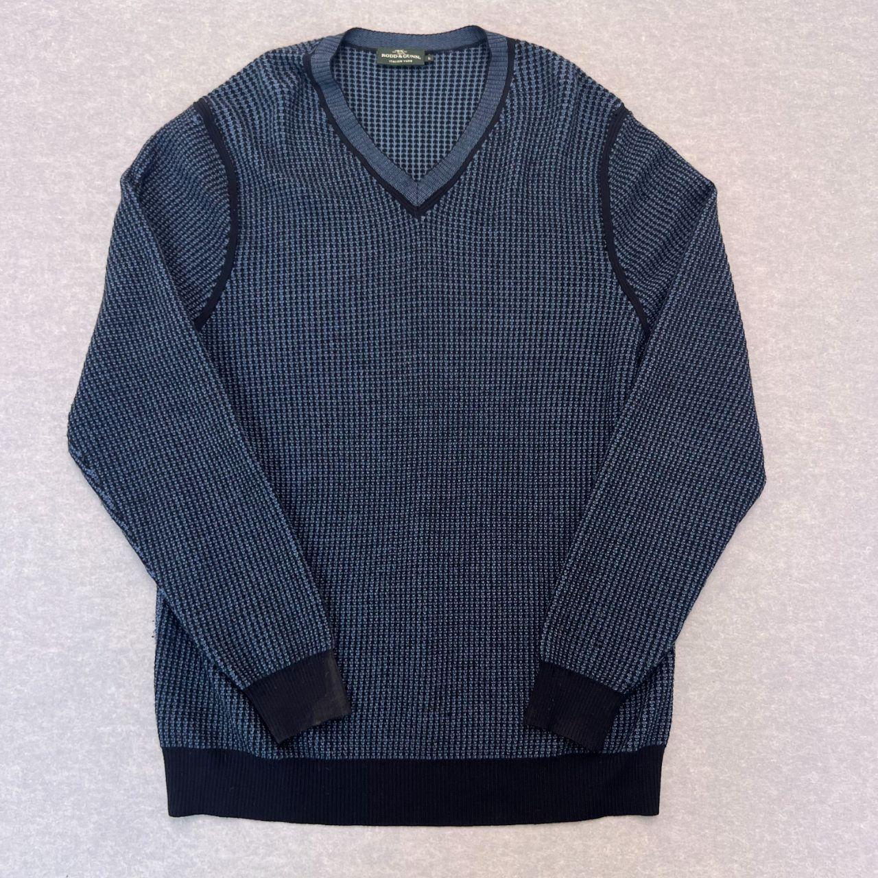 Rodd & Gunn Extra Fine Merino Wool Blue & Black V-Neck Knit Sweater Men's Large