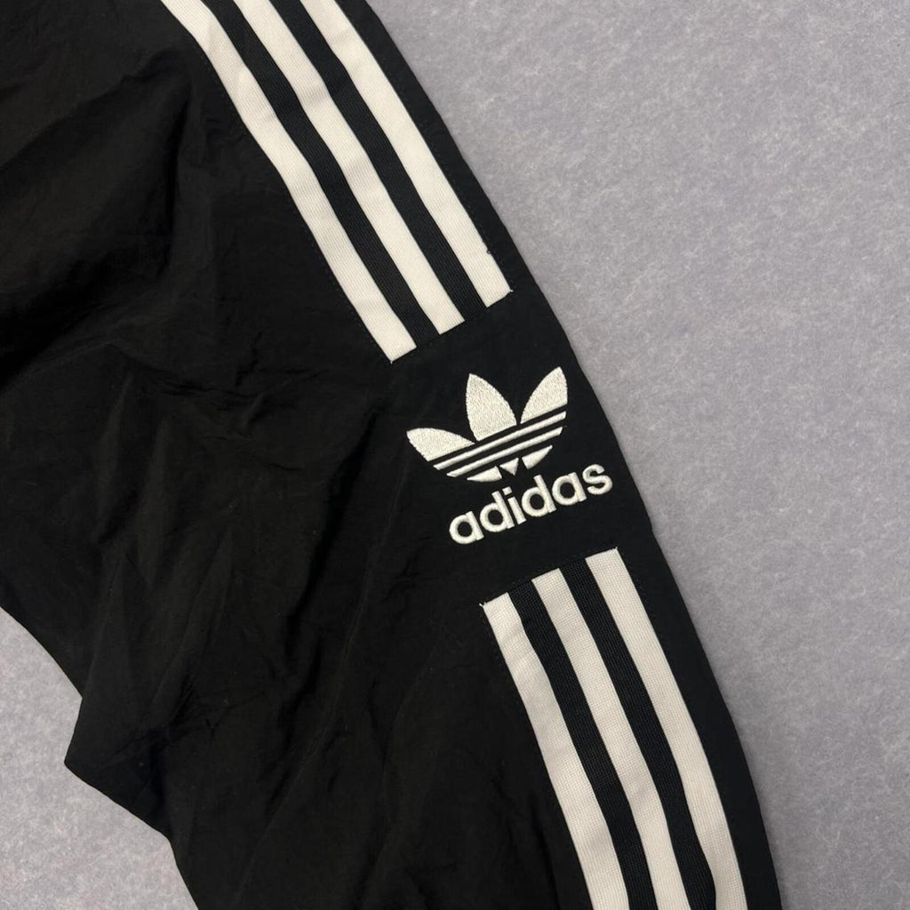 Vintage Adidas Originals Men's Black & White Striped Trefoil Logo Skater Y2K Track Pants Small