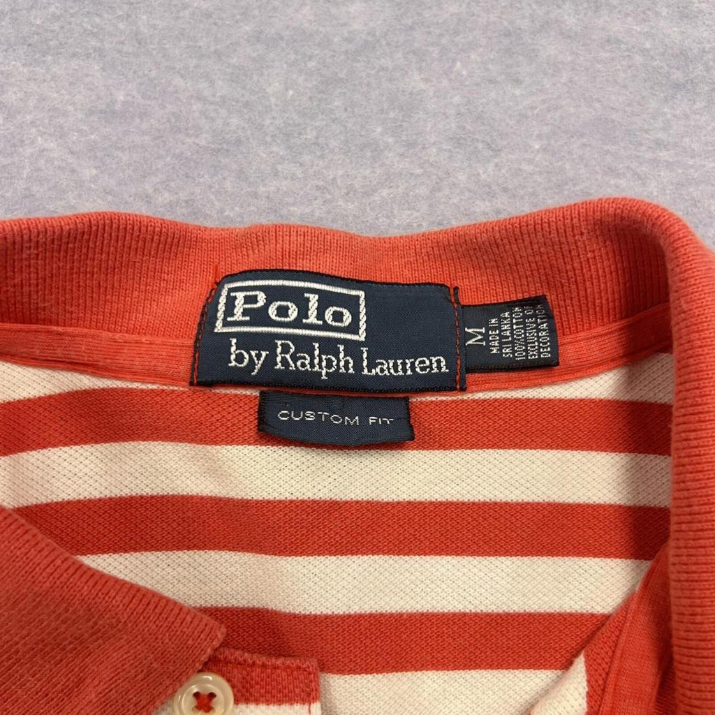 Vintage Polo Ralph Lauren Custom Fit Red & White Striped Polo Shirt Mens Medium