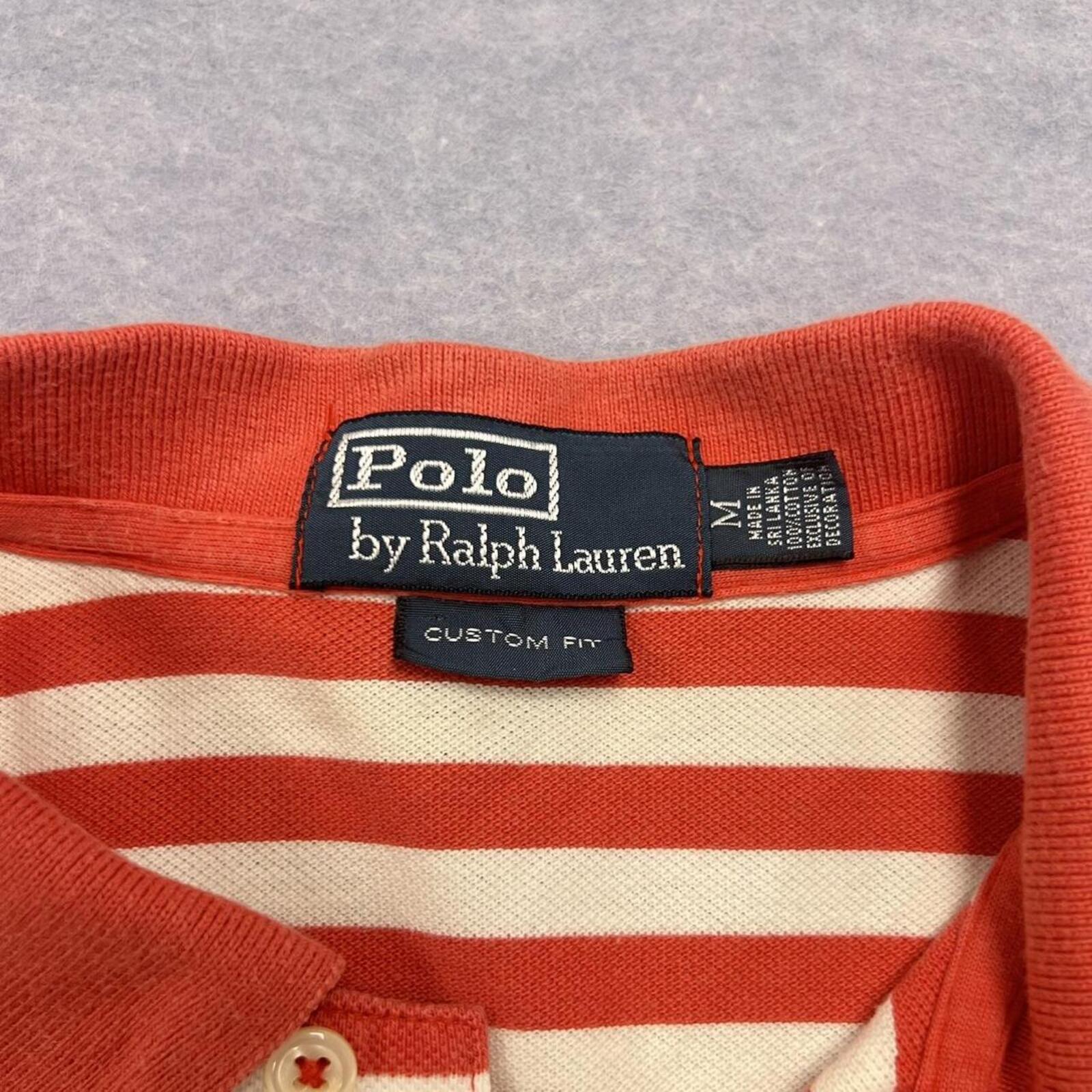 Vintage Polo Ralph Lauren Custom Fit Red & White Striped Polo Shirt Mens Medium