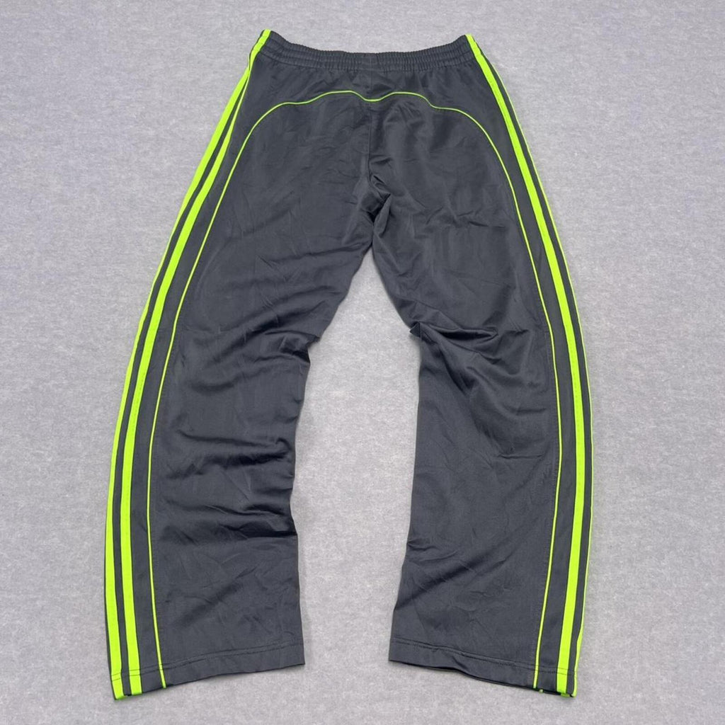 Vintage Adidas Men's Metallic Grey & Neon Green Striped Baggy Track Pants Medium