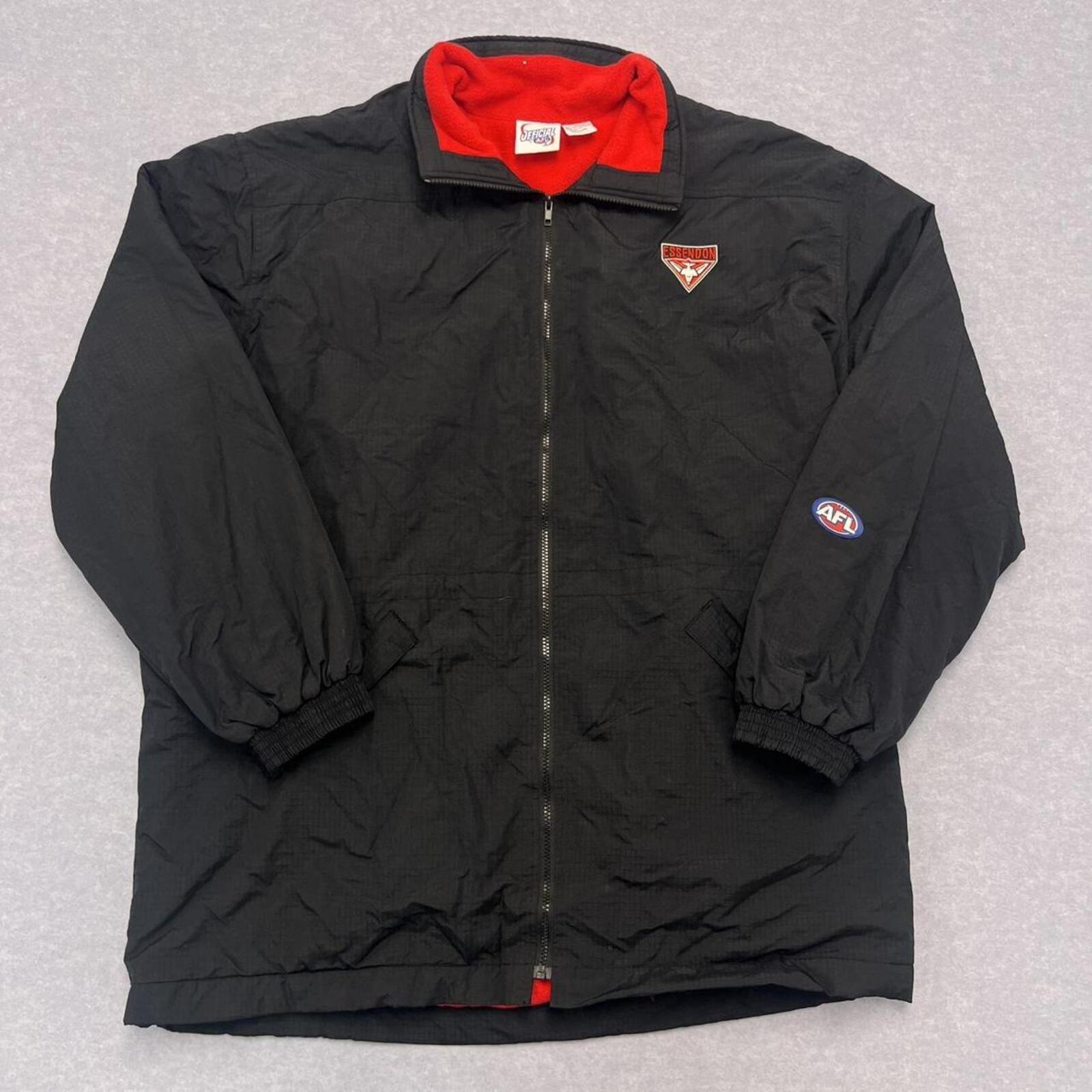 Vintage Essendon FC AFL Heatly Black L Fleece Lined Heavyweight Jacket Men's XXL
