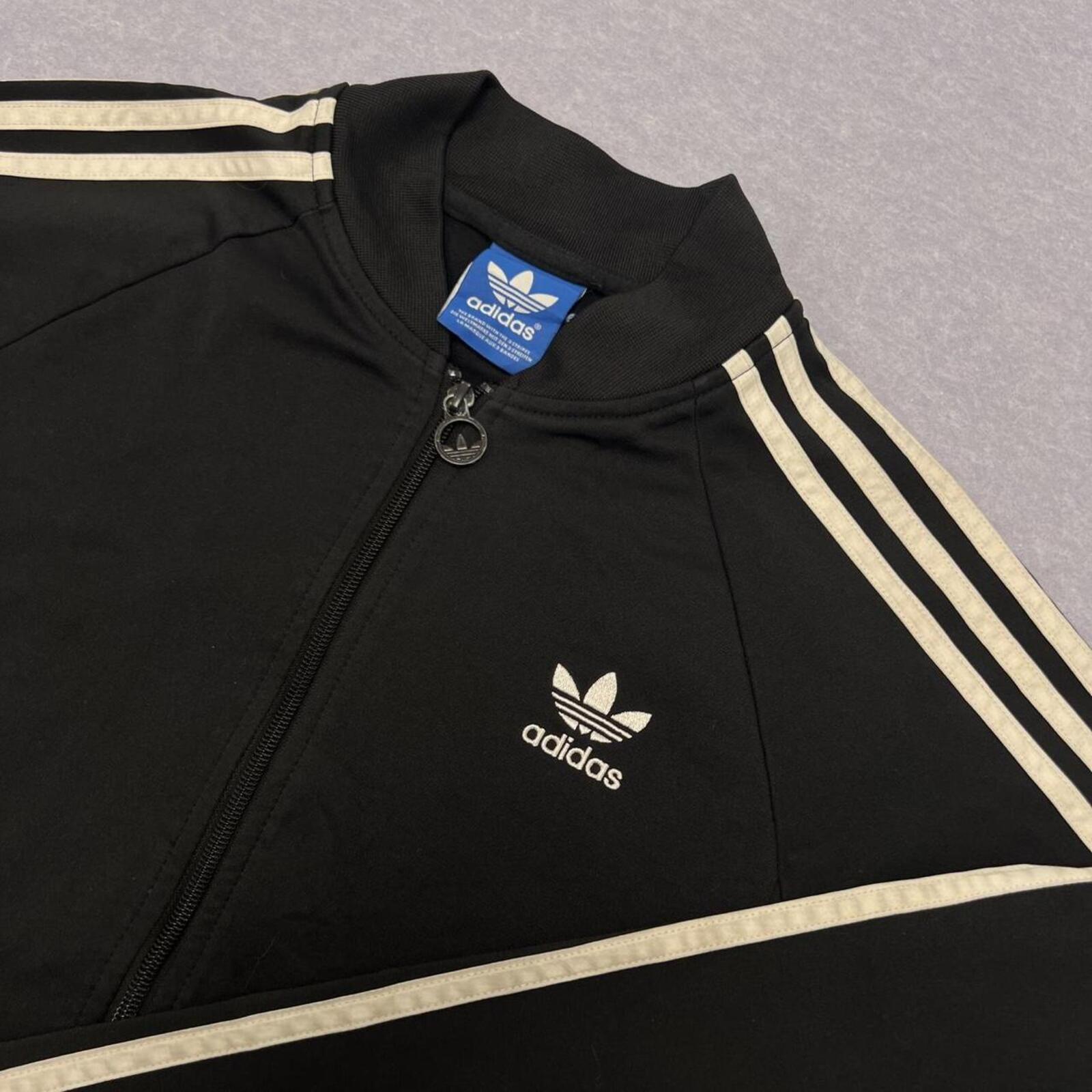 Vintage Adidas Originals Black & White Striped Track Jacket Oversized Y2K Small