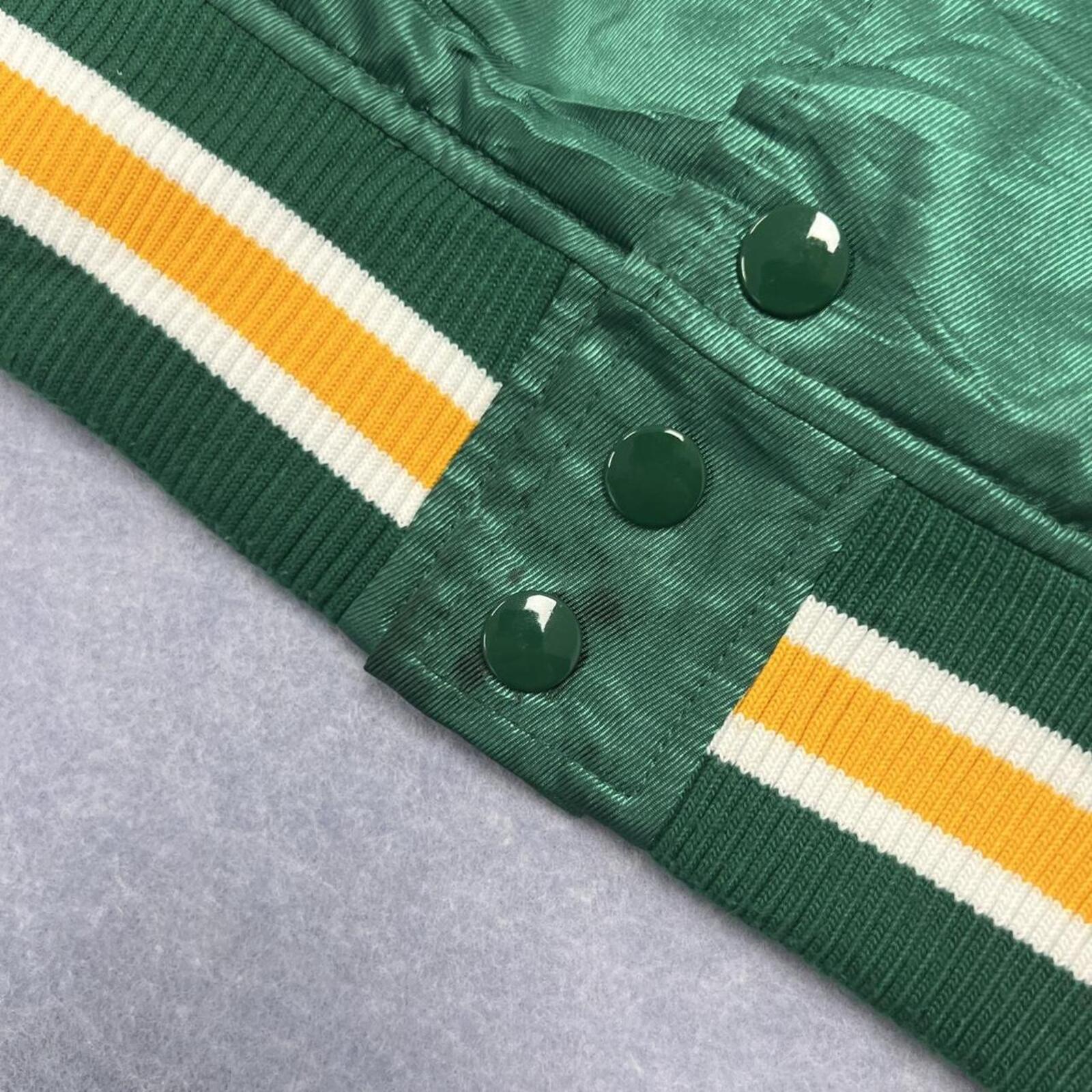 Vintage 80s/90s Champion Men's Green Satin Varsity Bomber Jacket USA Flag Large