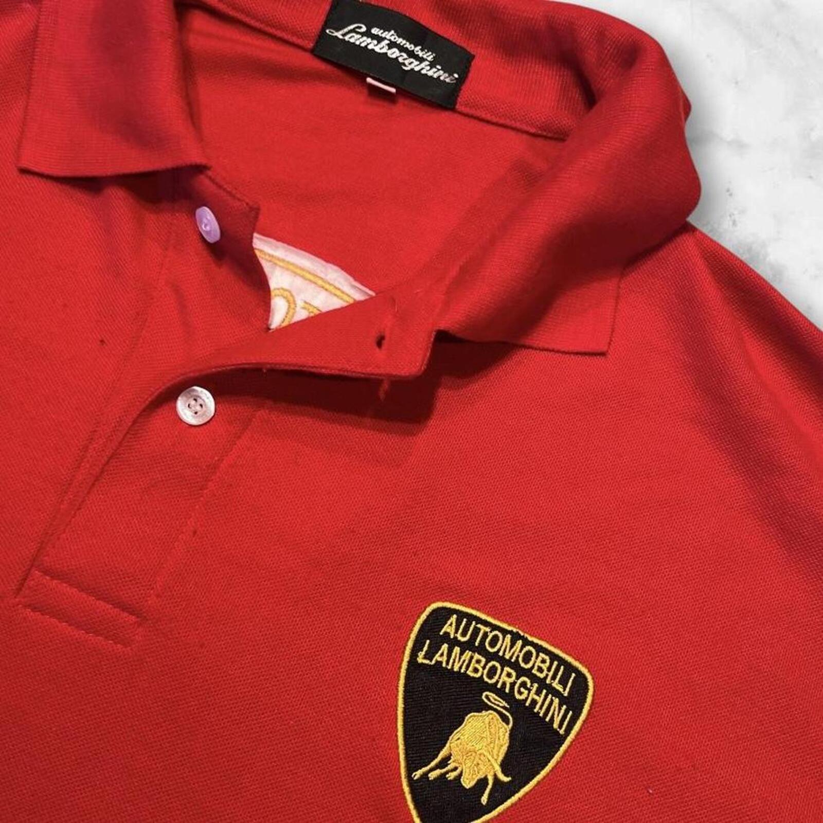 Vintage 1990’s Autombili Lamborghini Racing Men’s Red Crest Logo Polo Size XL