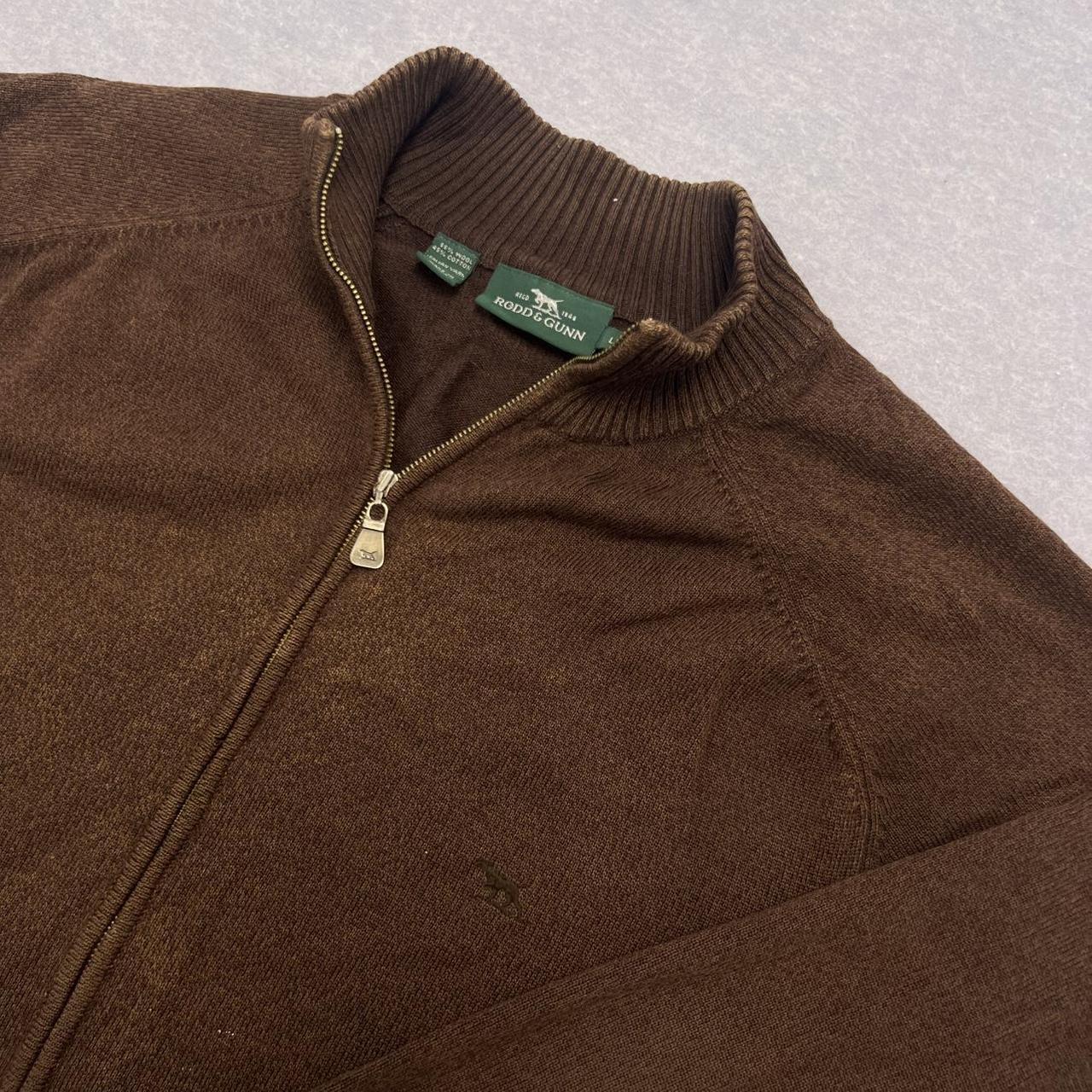 Vintage Rodd & Gunn Brown Wool Blend Full Zip Knit Jumper Men’s Large