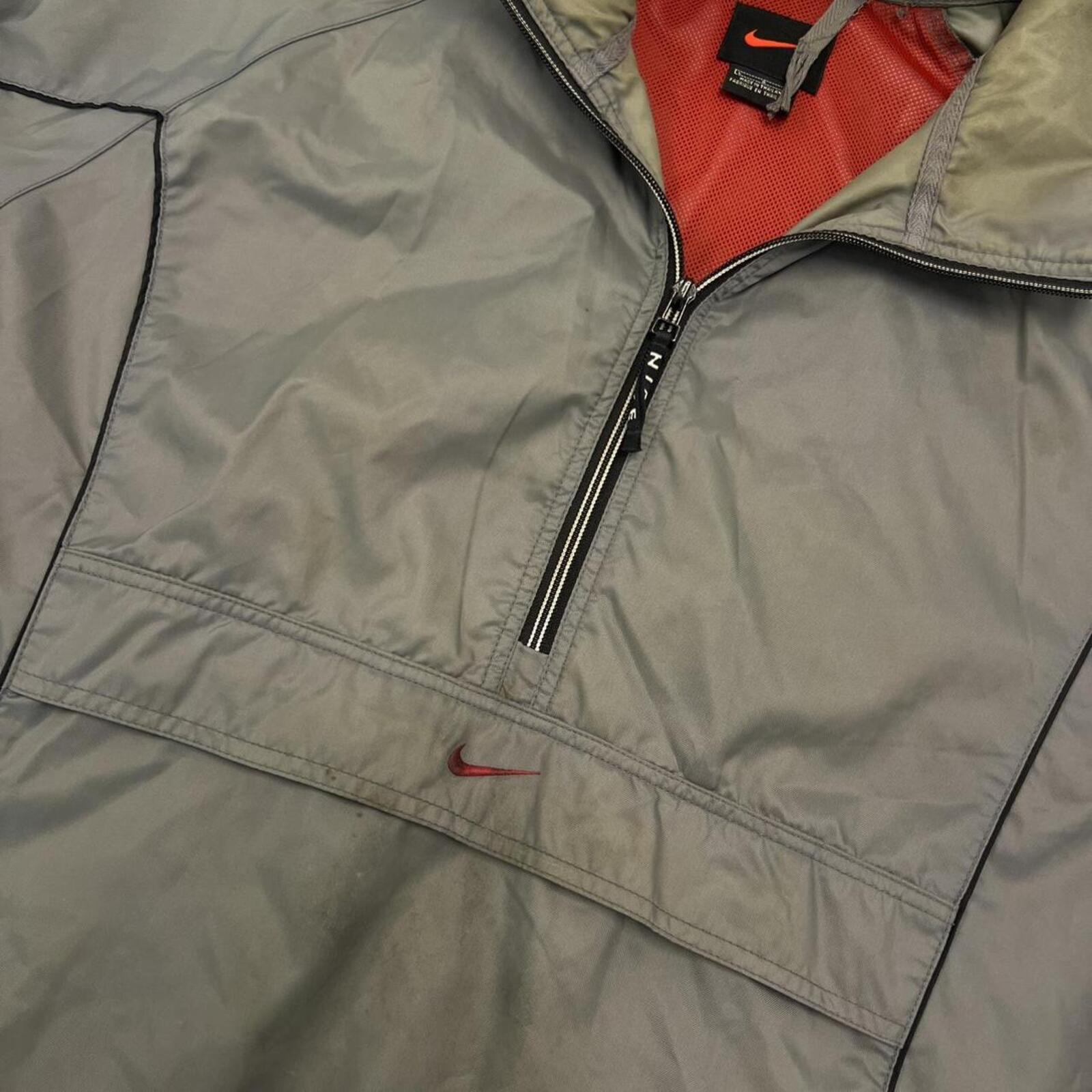 Vintage 90s Nike Grey Khaki Hooded Anorak Half Zip Windbreaker