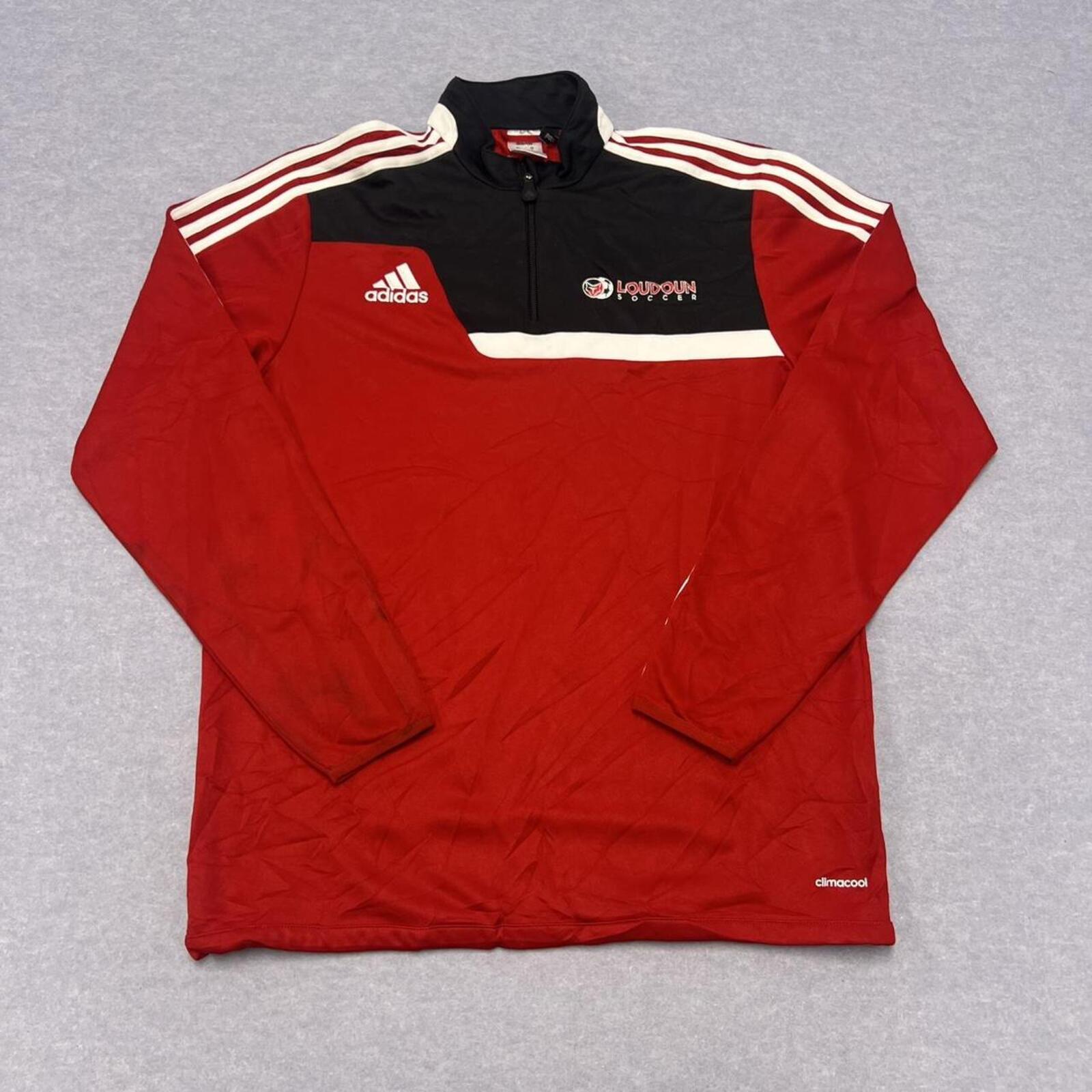 Adidas Loudoun Soccer Climacool Track Jacket Red Black & White Stripe Mens Large